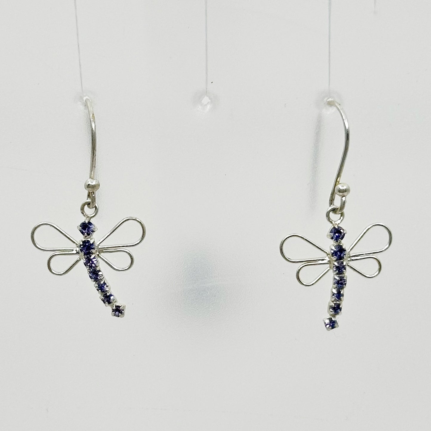 Sterling silver amethyst rhinestone butterfly drop earrings GM648