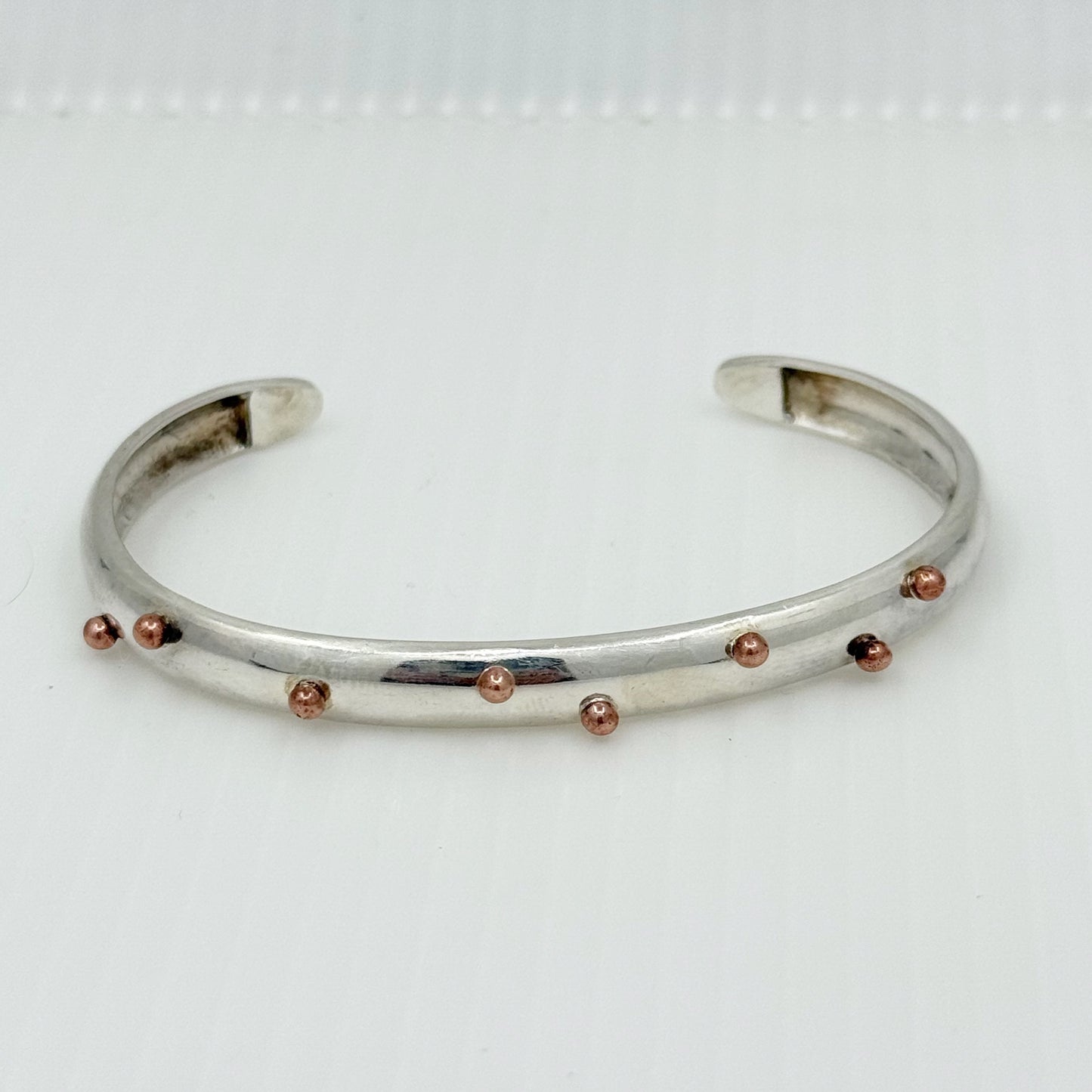 Contemporary sterling silver & copper dot cuff bracelet - GM65