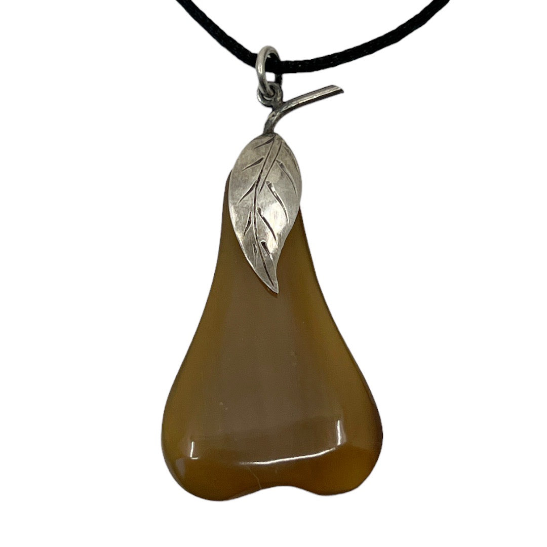 Vintage Sterling silver horn pear pendant GM651