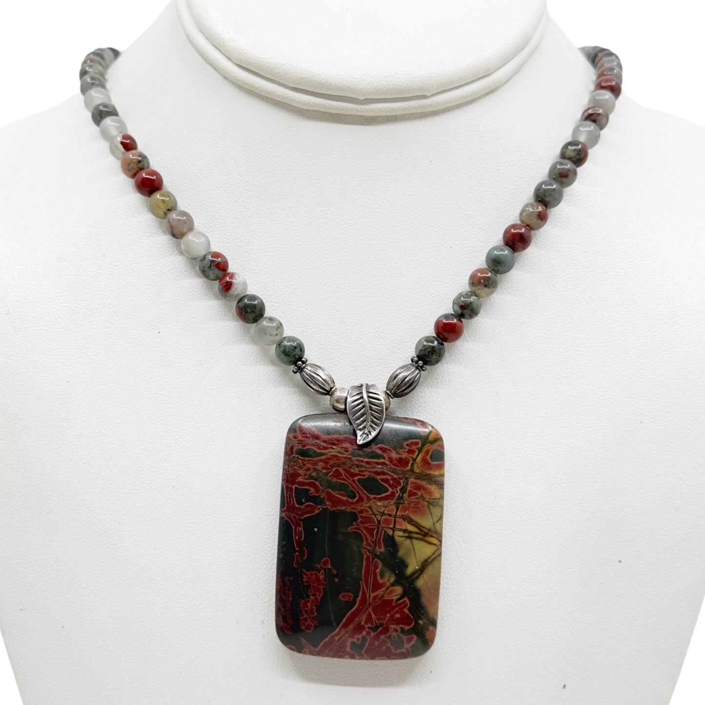 Hand Made Sterling silver jasper beads necklace GM652
