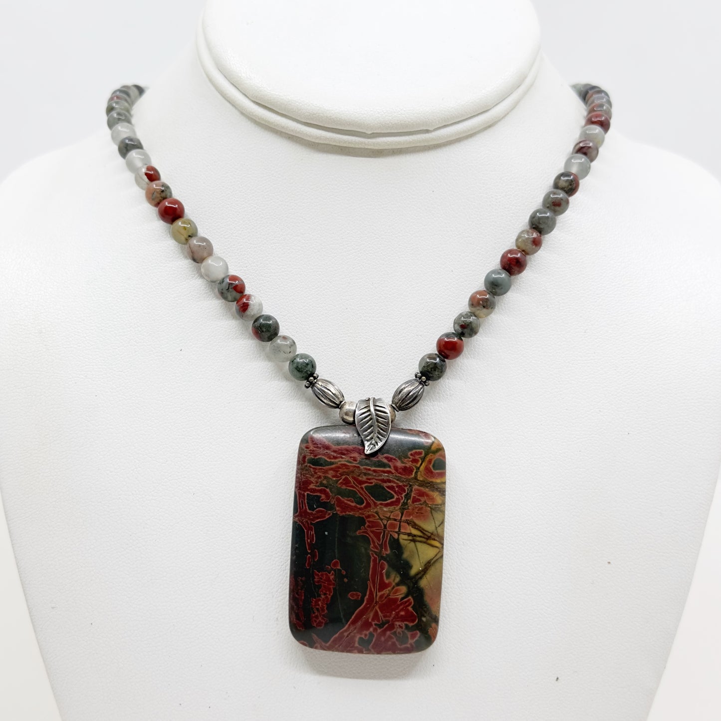 Hand Made Sterling silver jasper beads necklace GM652