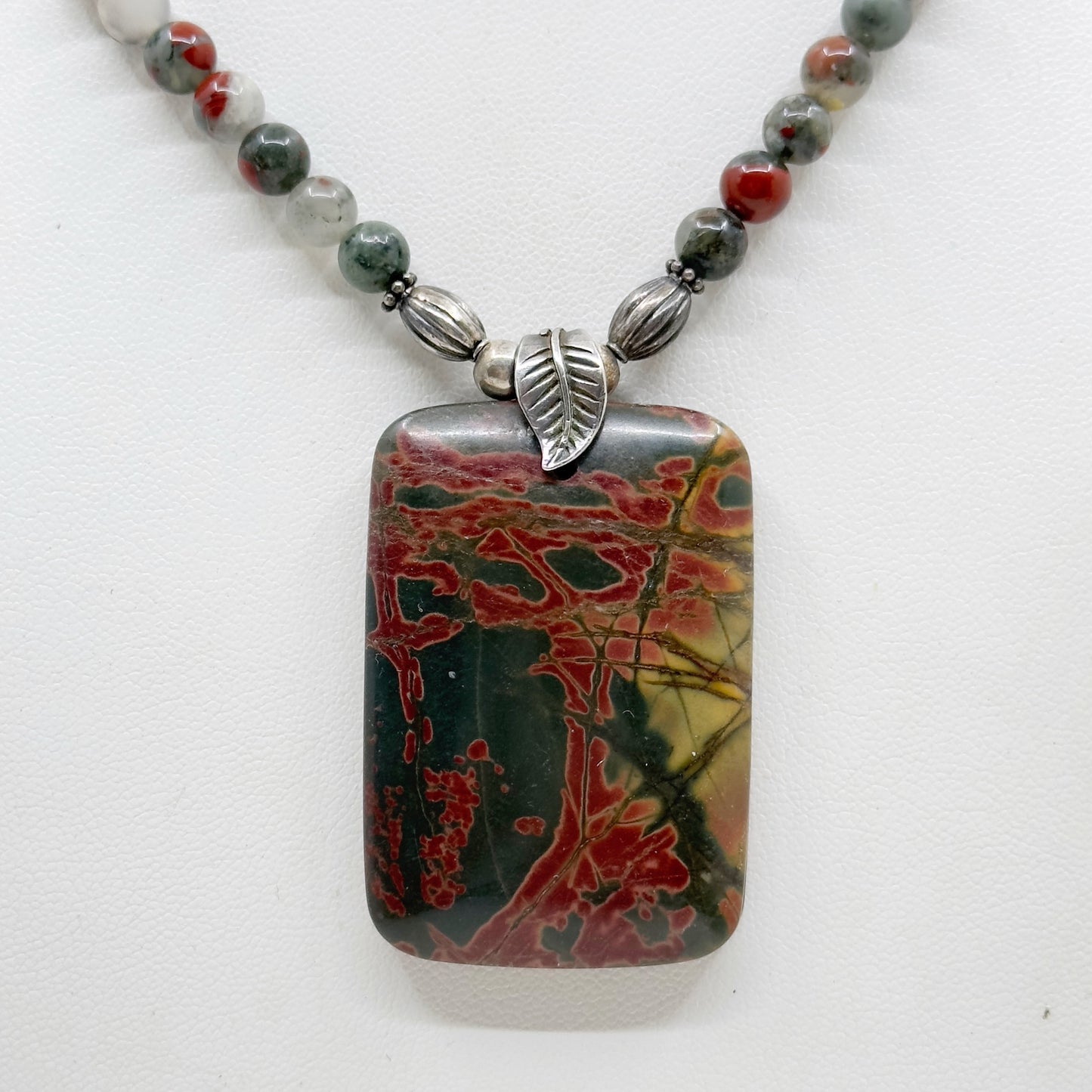 Hand Made Sterling silver jasper beads necklace GM652