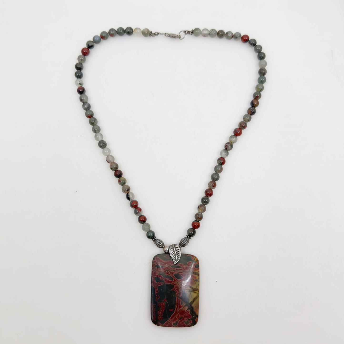 Hand Made Sterling silver jasper beads necklace GM652