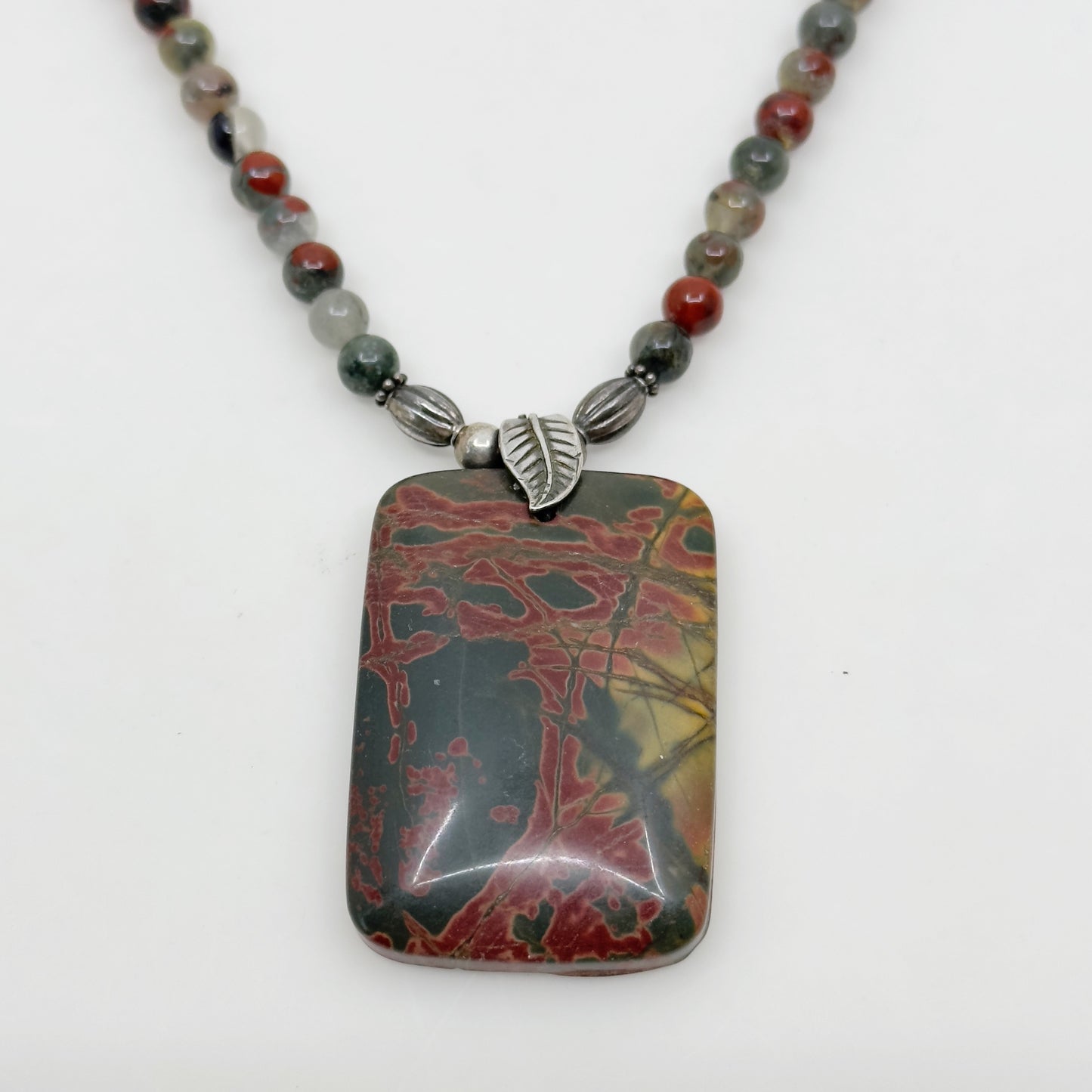 Hand Made Sterling silver jasper beads necklace GM652