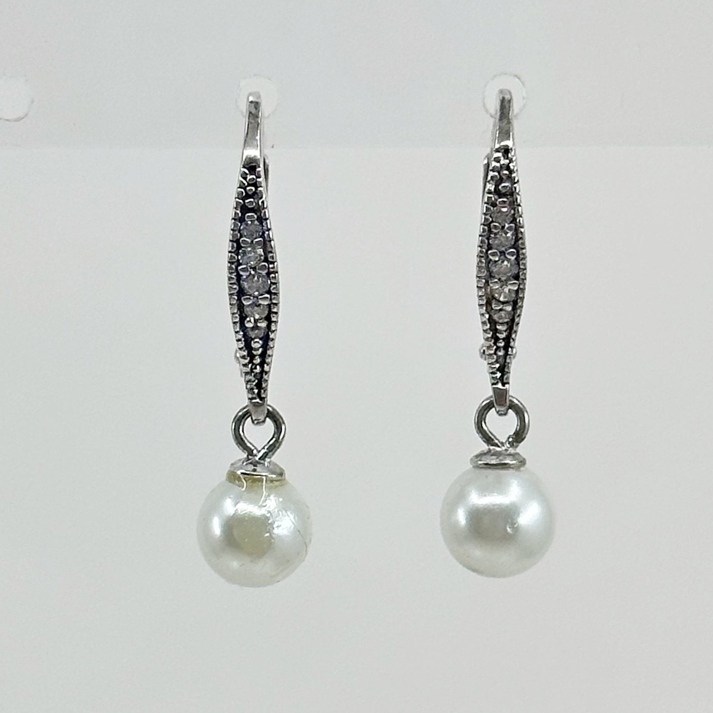 Sterling silver pearl & cubic zirconia earrings - GM66