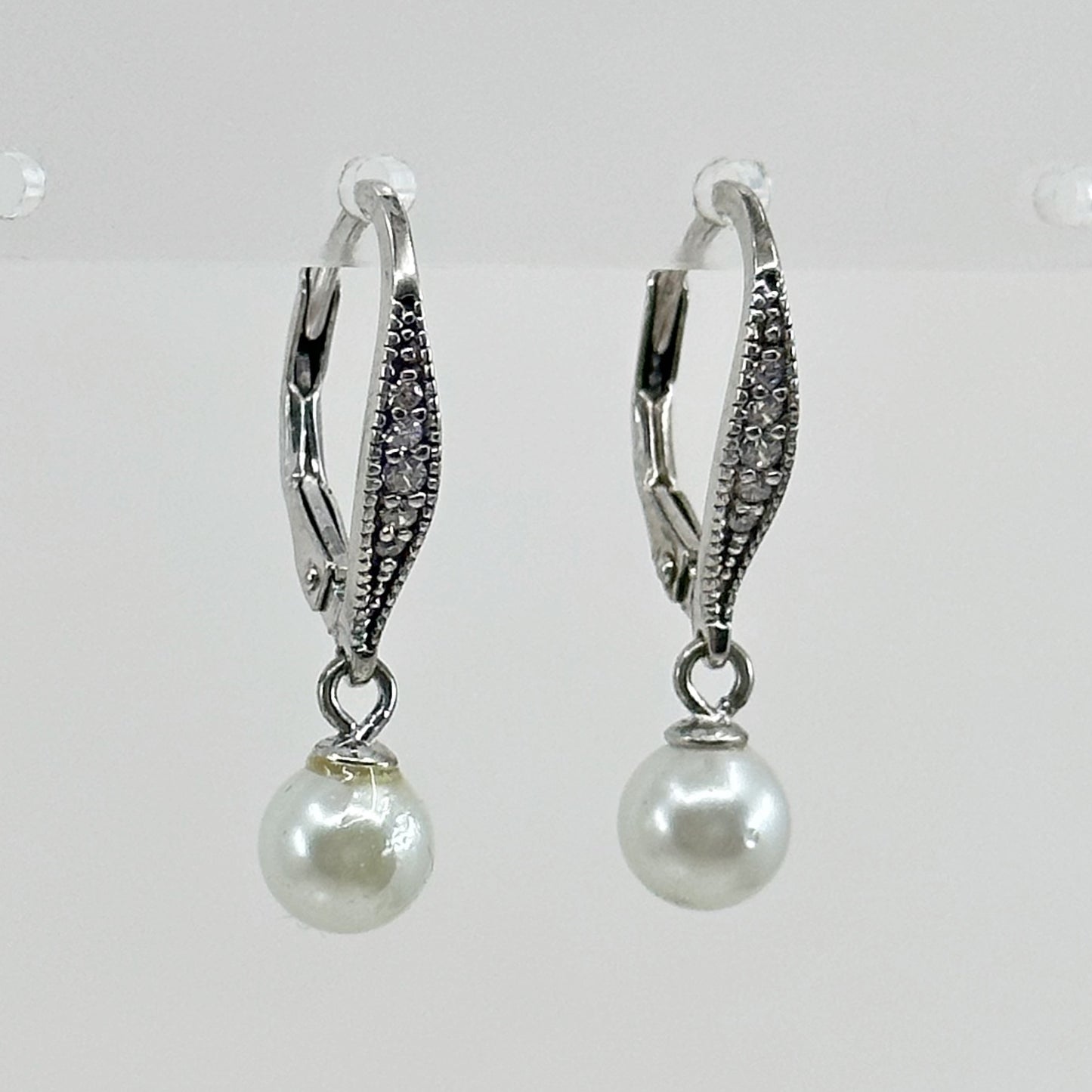 Sterling silver pearl & cubic zirconia earrings - GM66