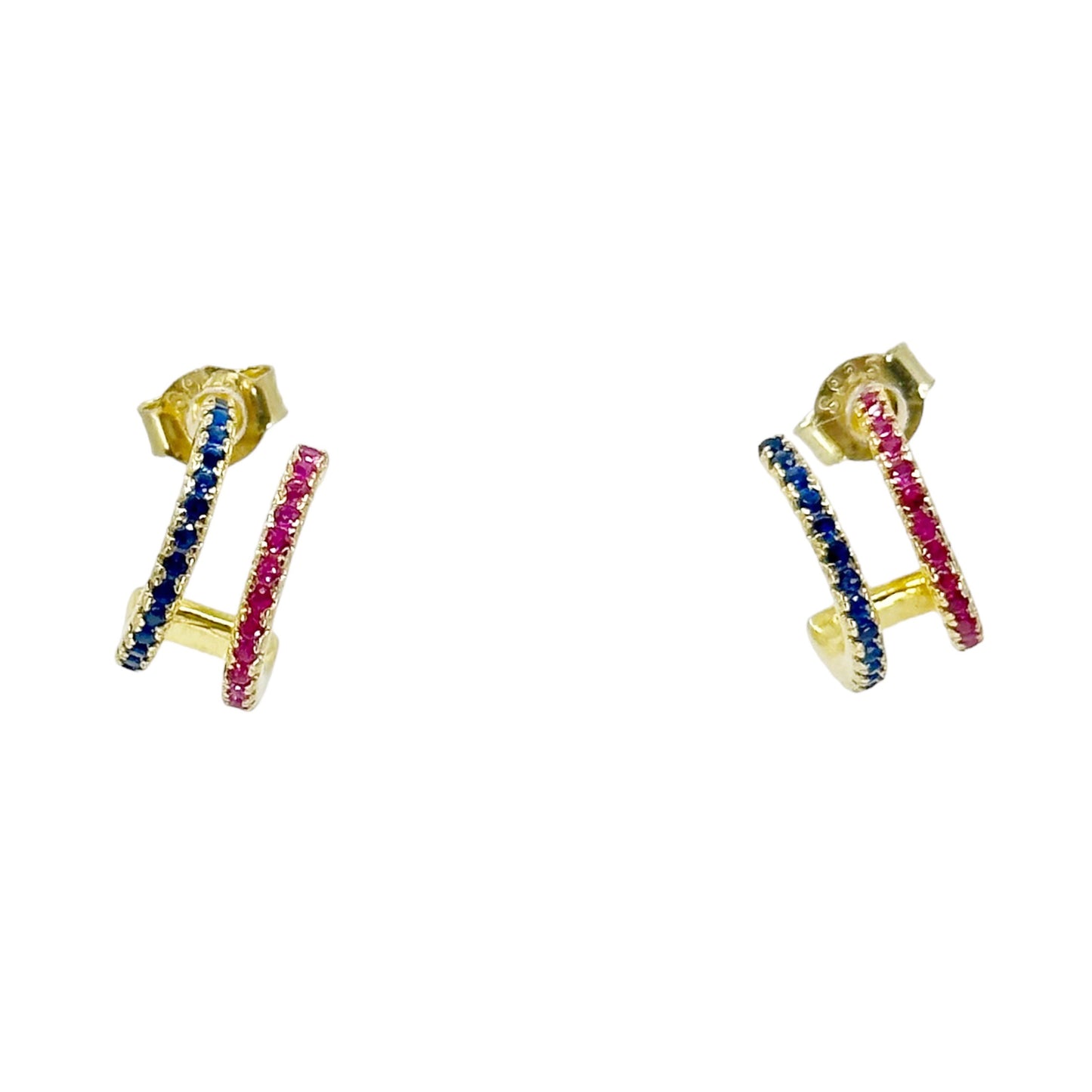 18k Gold Vermeil sterling silver ruby & sapphire earrings GM667
