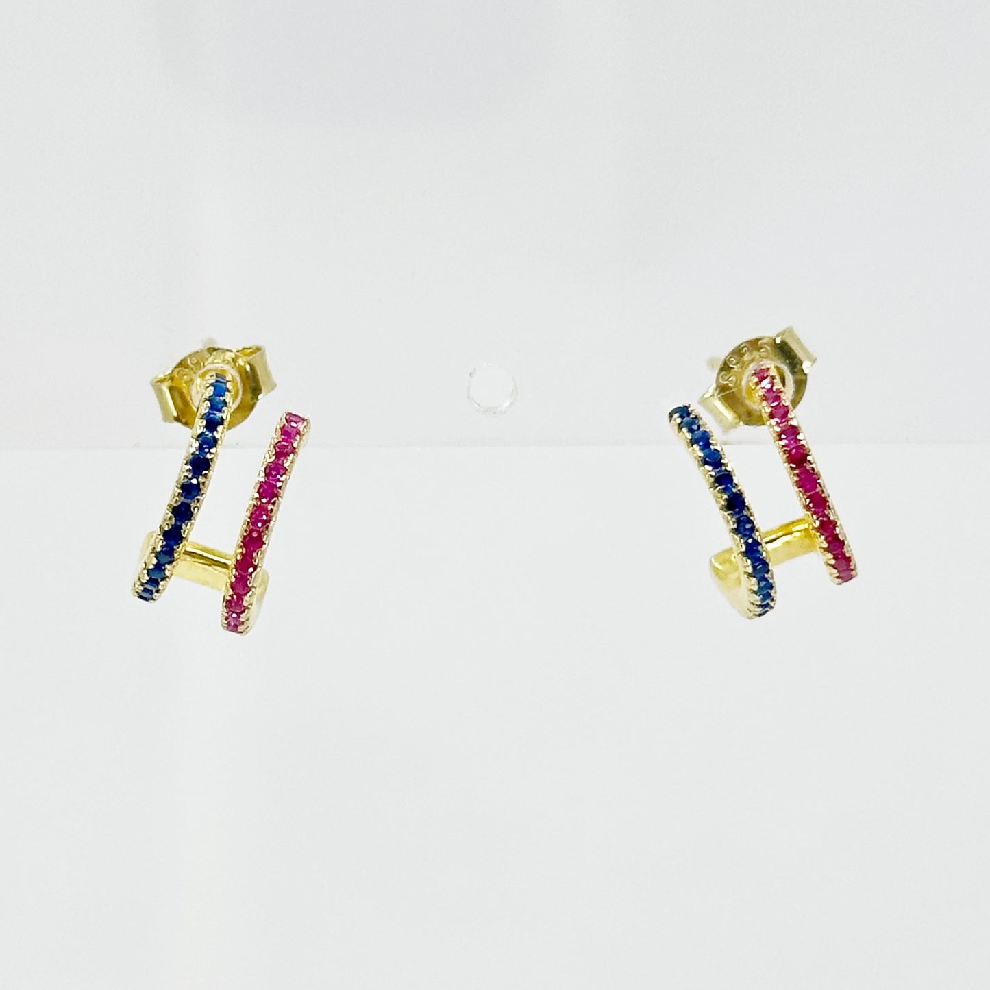 18k Gold Vermeil sterling silver ruby & sapphire earrings GM667