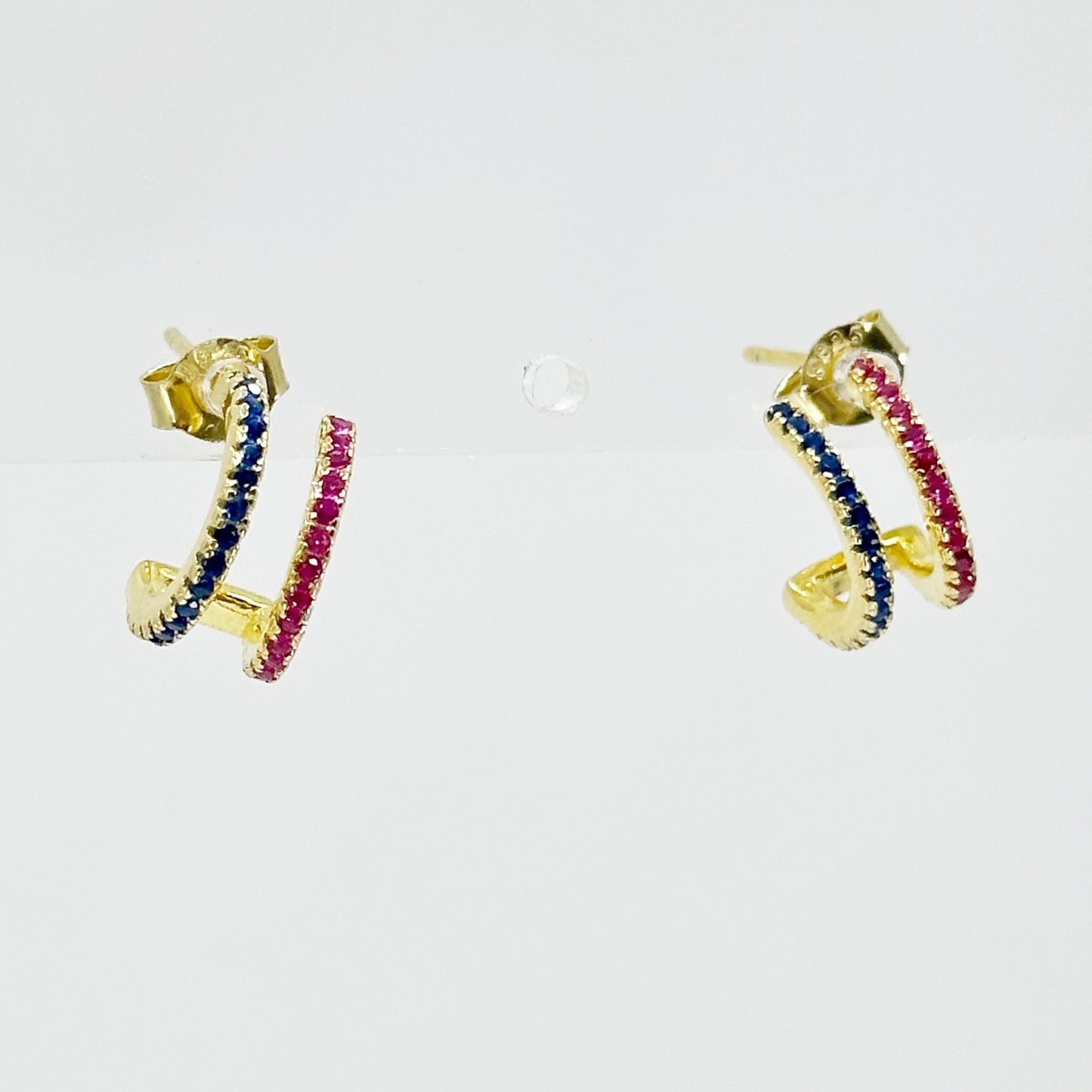18k Gold Vermeil sterling silver ruby & sapphire earrings GM667