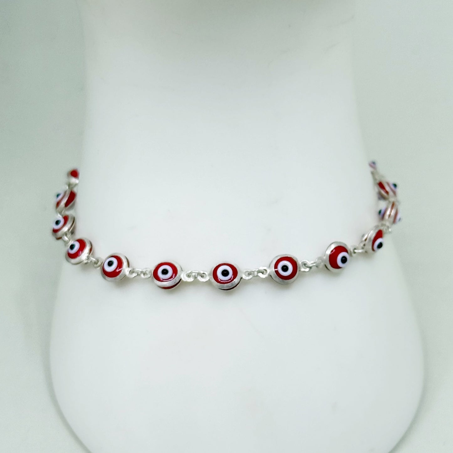 sterling silver red evil eye glass bead bracelet - GM67