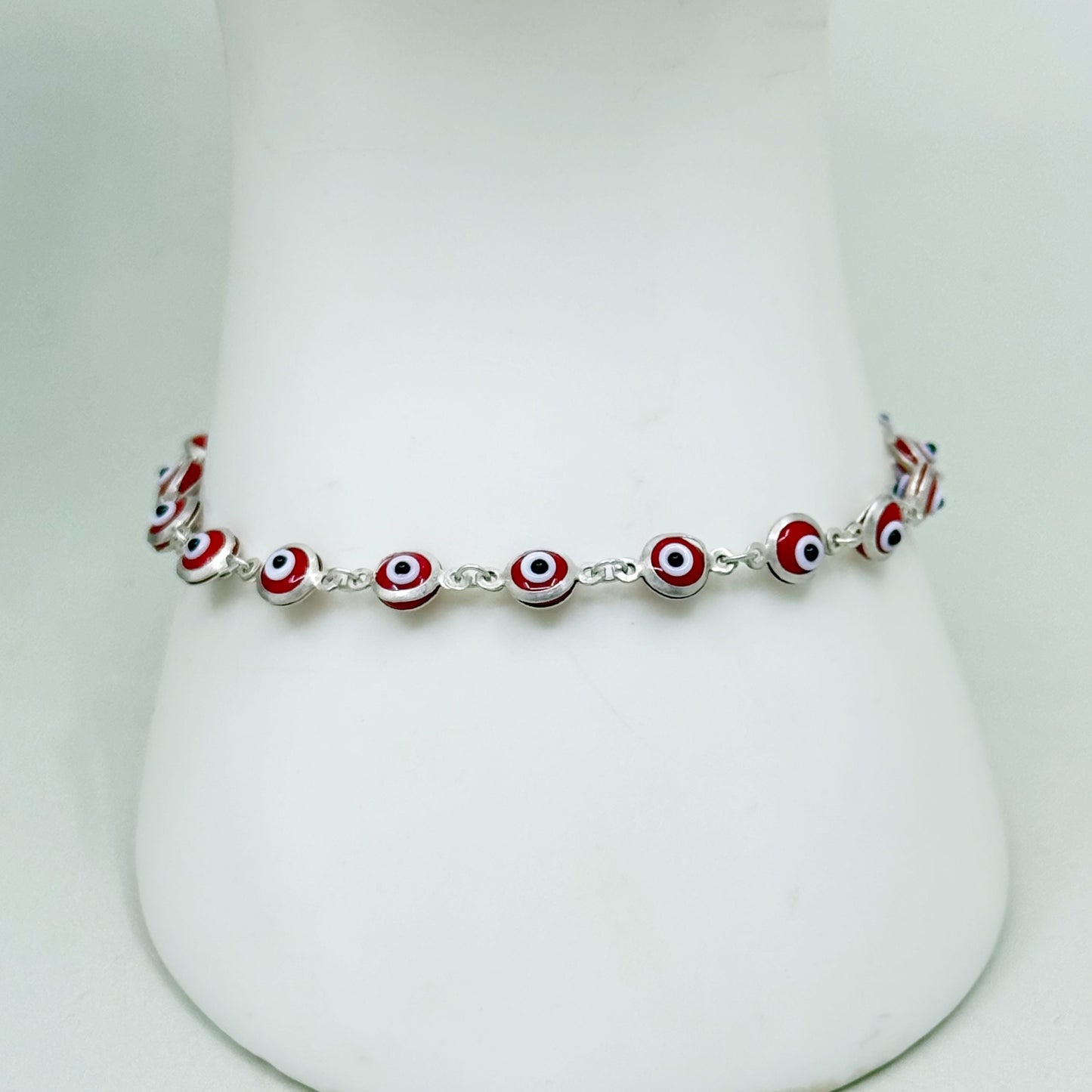 sterling silver red evil eye glass bead bracelet - GM67