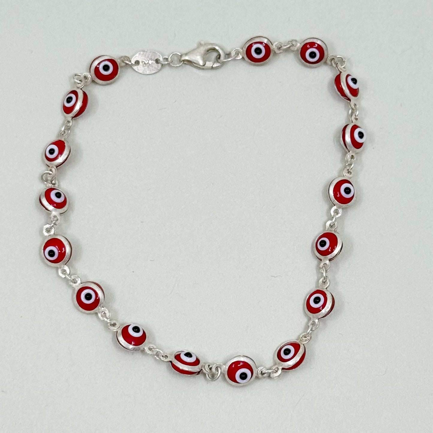 sterling silver red evil eye glass bead bracelet - GM67