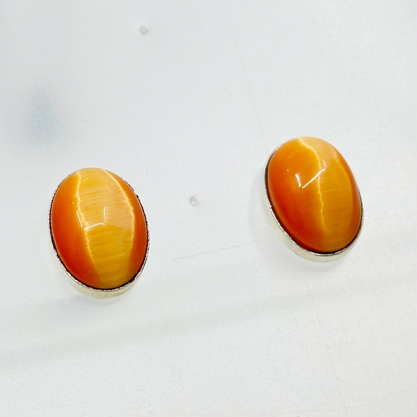 Sterling silver cat's eye glass fiber optic earrings GM675