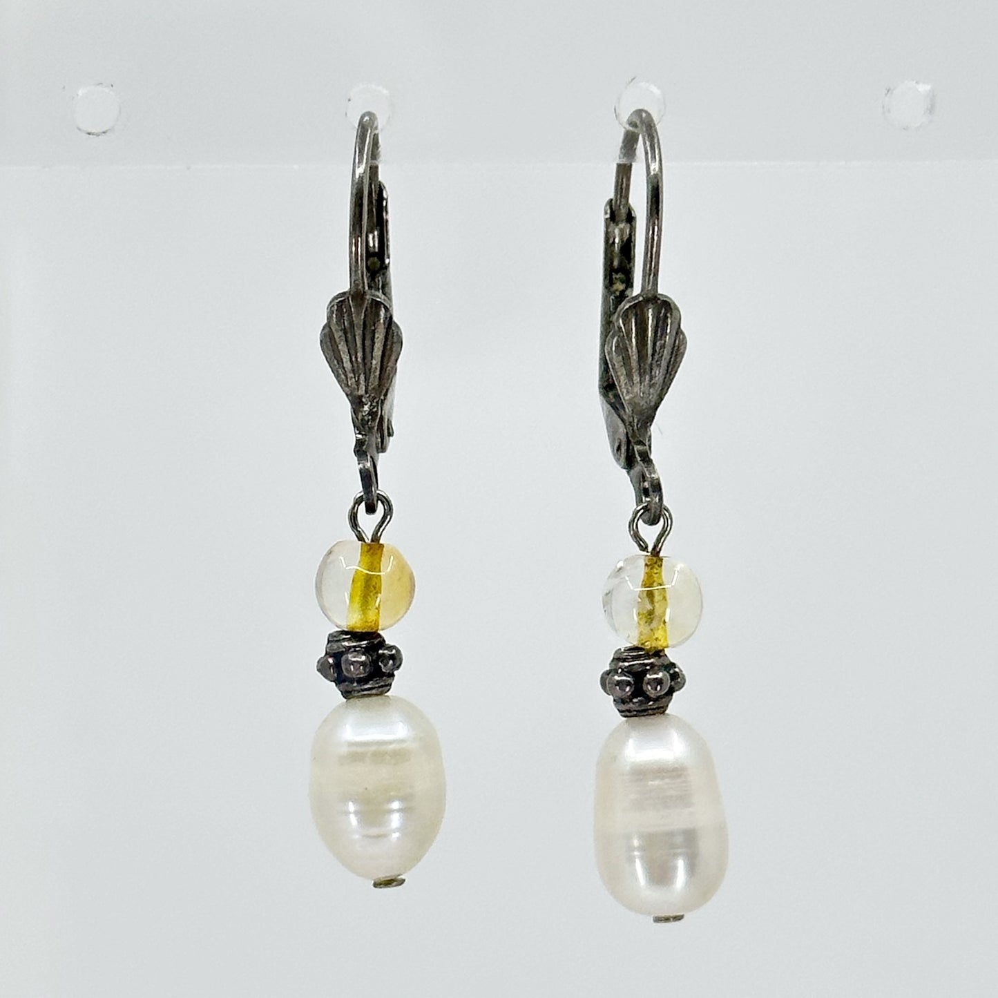 sterling silver freshwater pearl & citrine earrings GM686