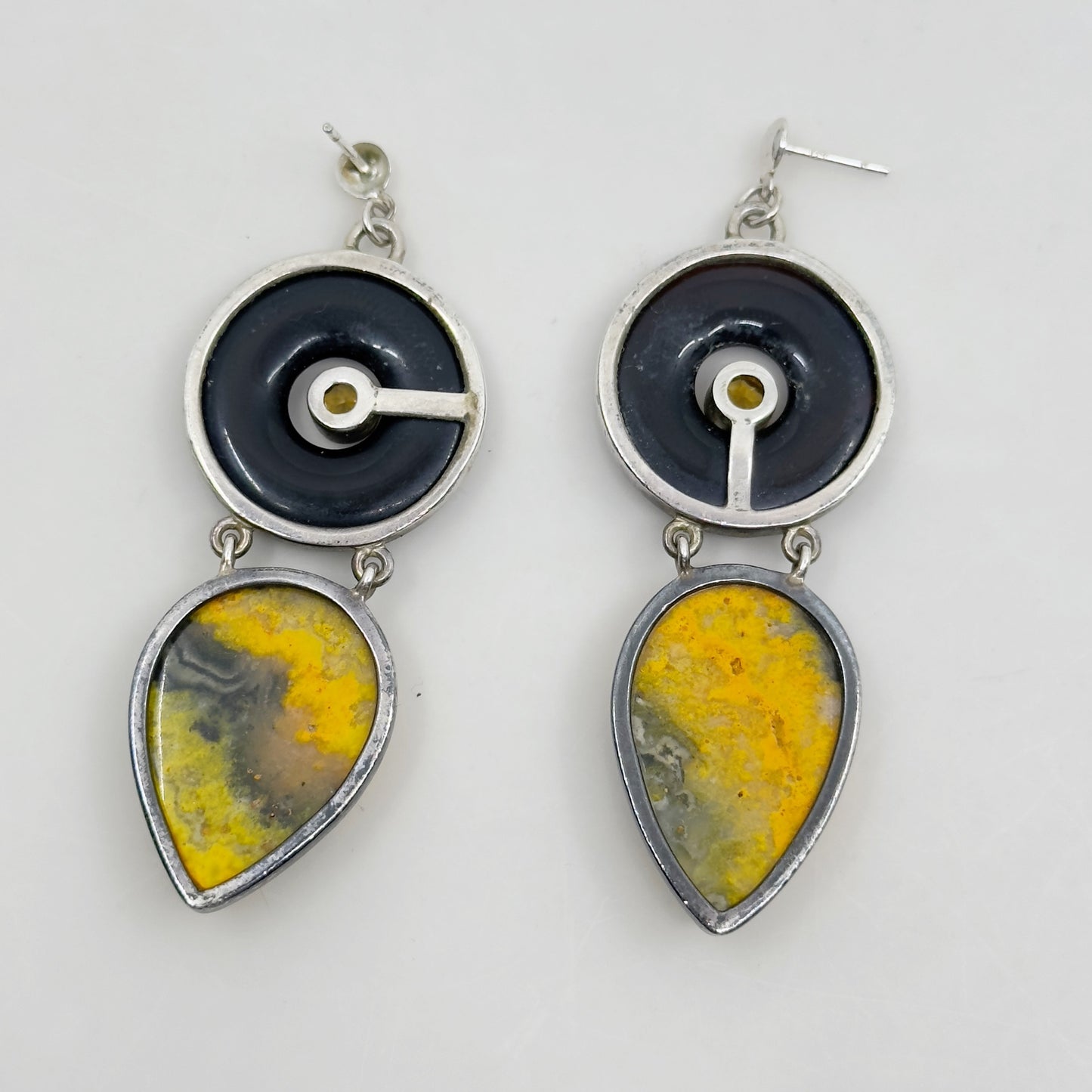 Hand Made sterling silver onyx agate & citrine drop earrings GM688