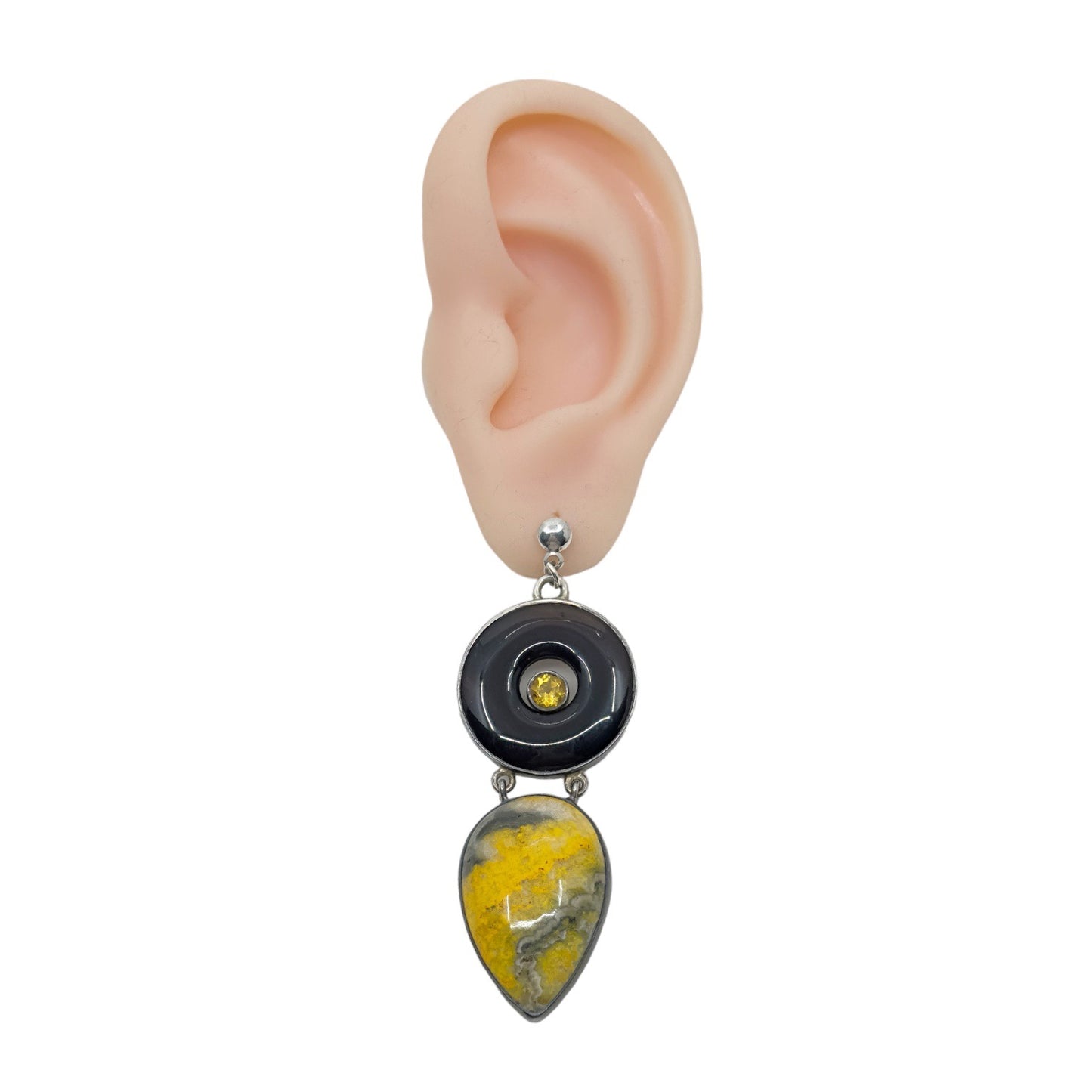 Hand Made sterling silver onyx agate & citrine drop earrings GM688
