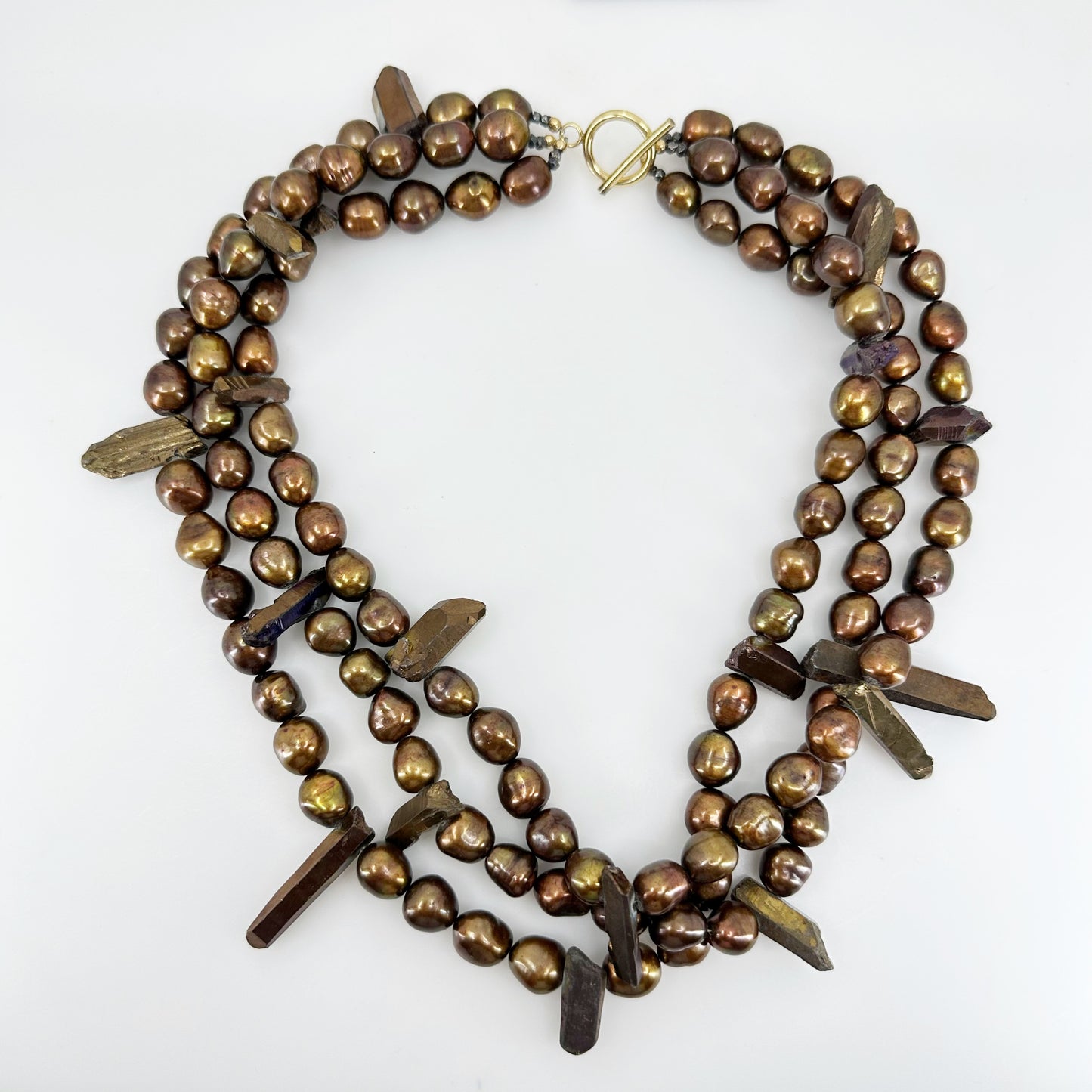 Handcrafted 14k Gold Filled freshwater pearl & titanium coated quartz bead necklace GM693