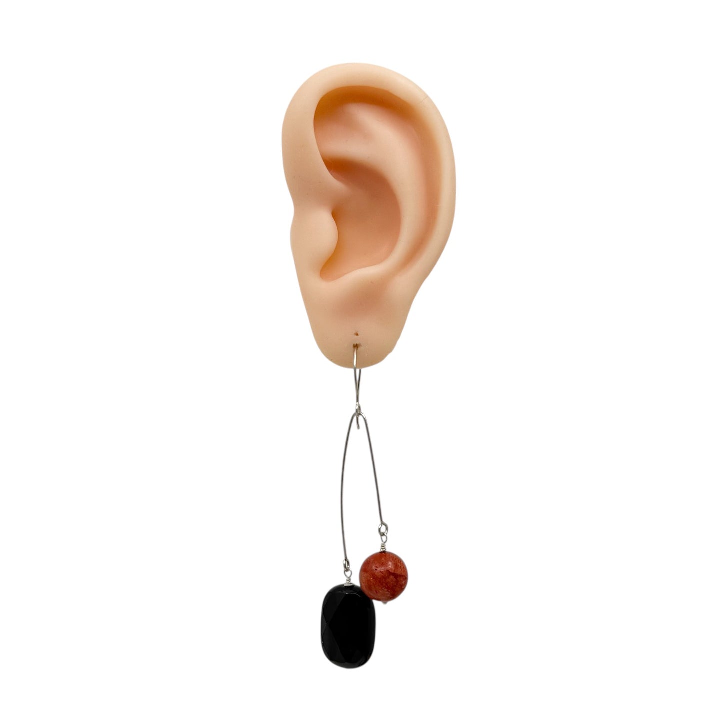 sterling silver onyx & coral earrings - GM7