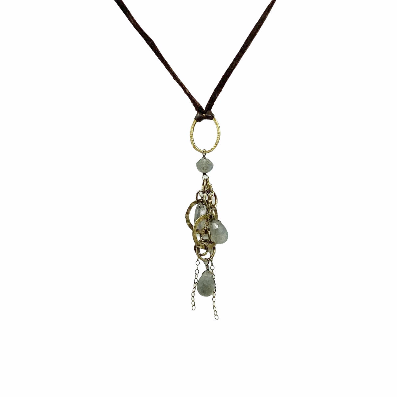 14k Gold vermeil sterling silver labradorite leather necklace - GM70