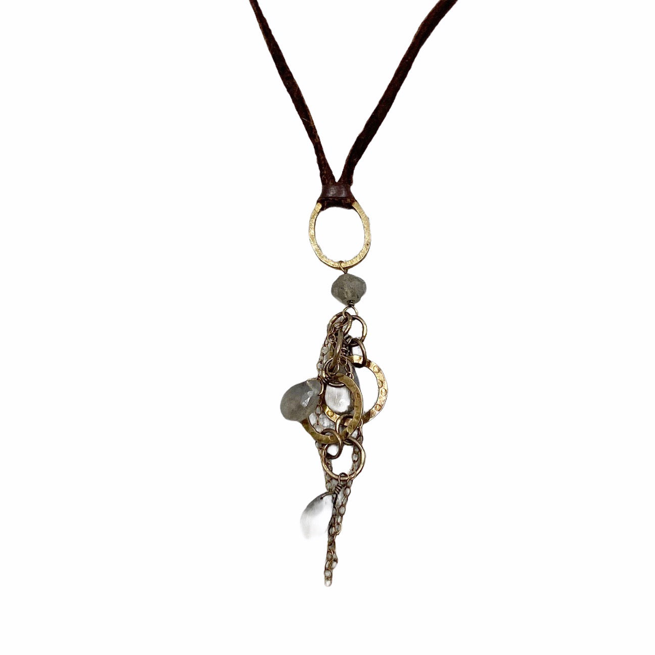 14k Gold vermeil sterling silver labradorite leather necklace - GM70