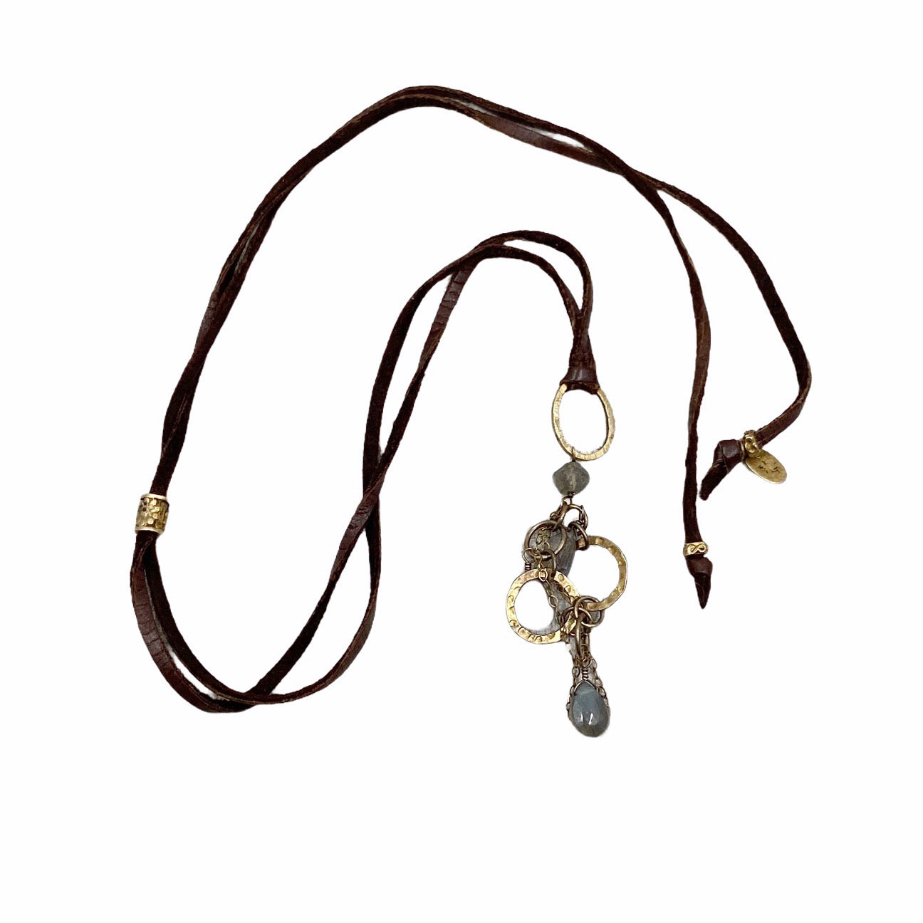 14k Gold vermeil sterling silver labradorite leather necklace - GM70