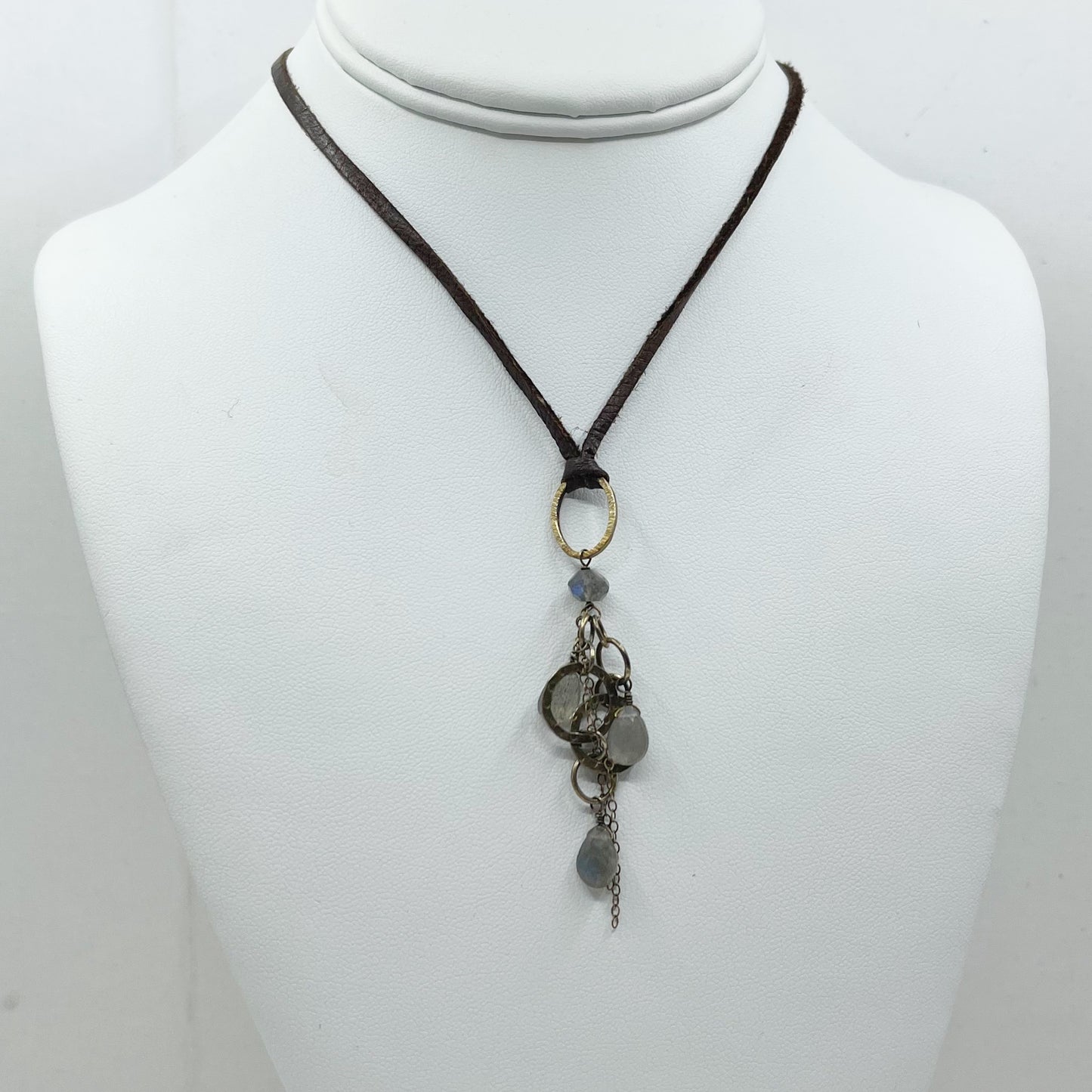 14k Gold vermeil sterling silver labradorite leather necklace - GM70