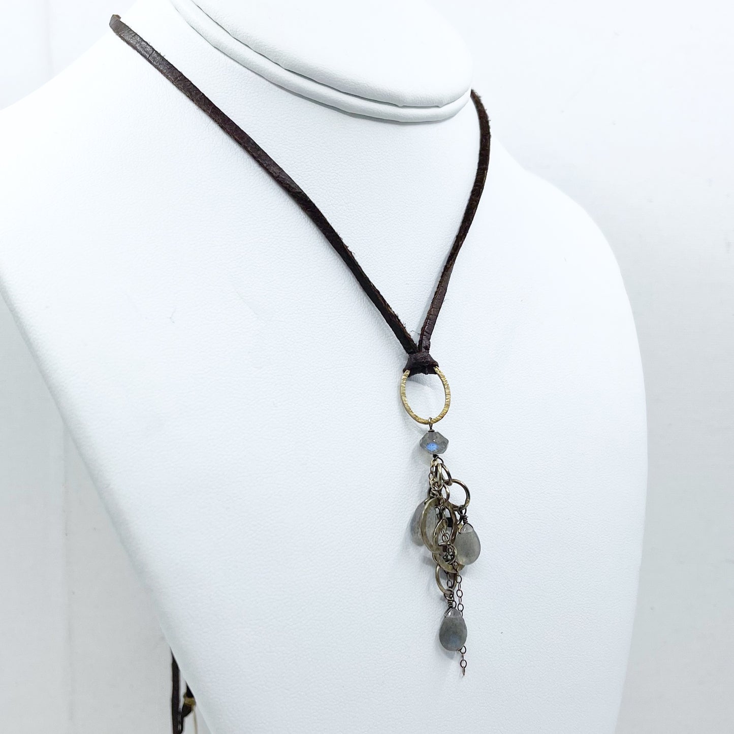 14k Gold vermeil sterling silver labradorite leather necklace - GM70
