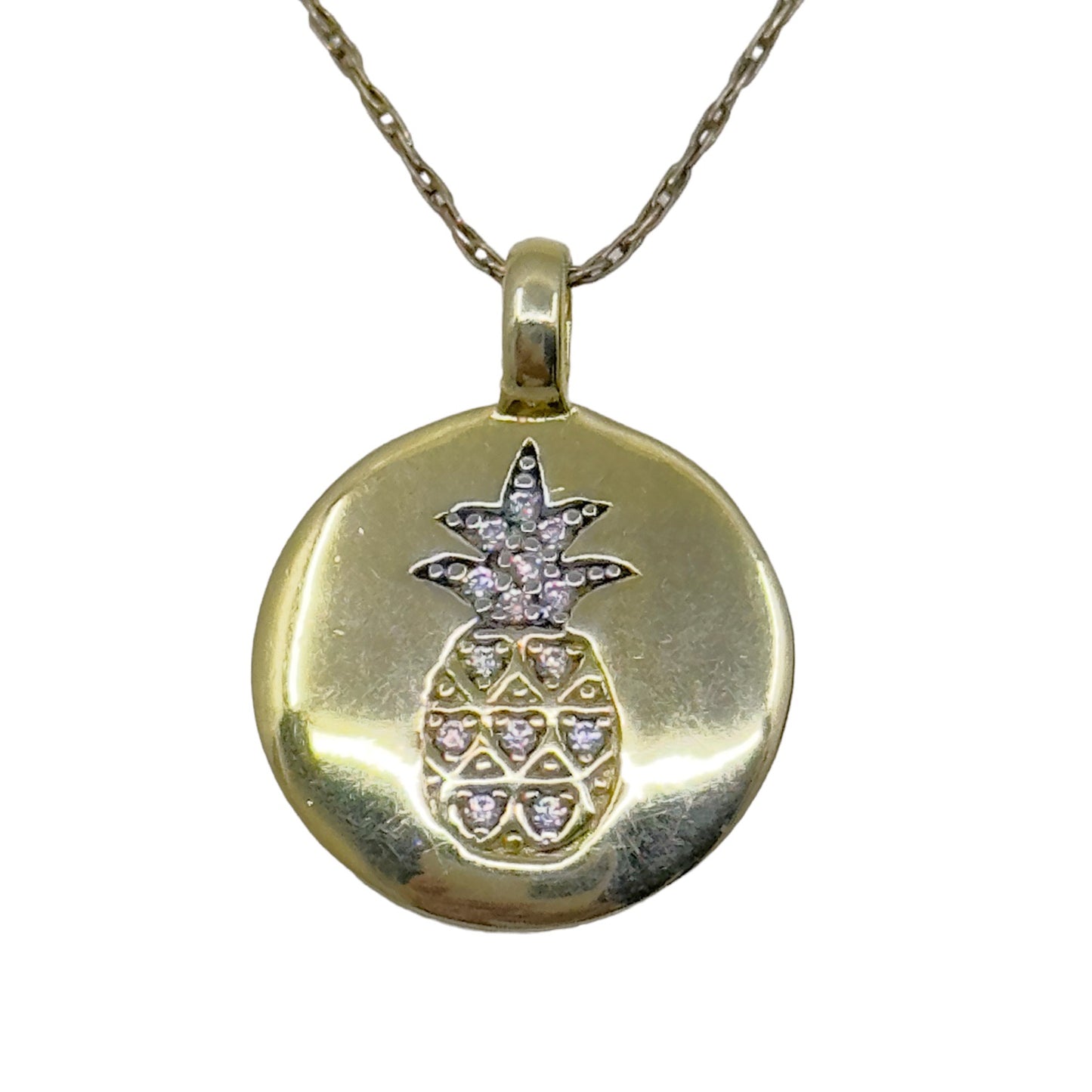 CharmBar 14k Gold Vermeil sterling silver cubic zirconia Stay Golden pineapple pendant GM706