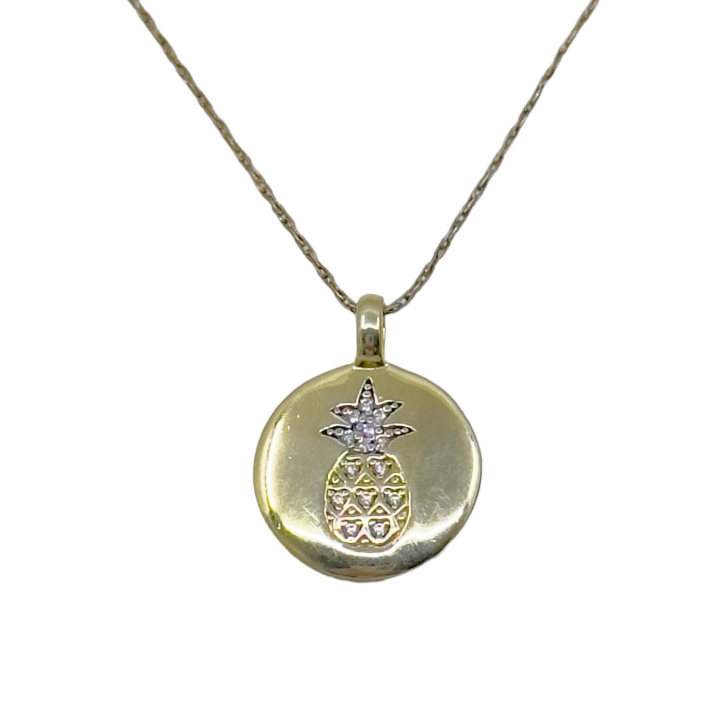 CharmBar 14k Gold Vermeil sterling silver cubic zirconia Stay Golden pineapple pendant GM706