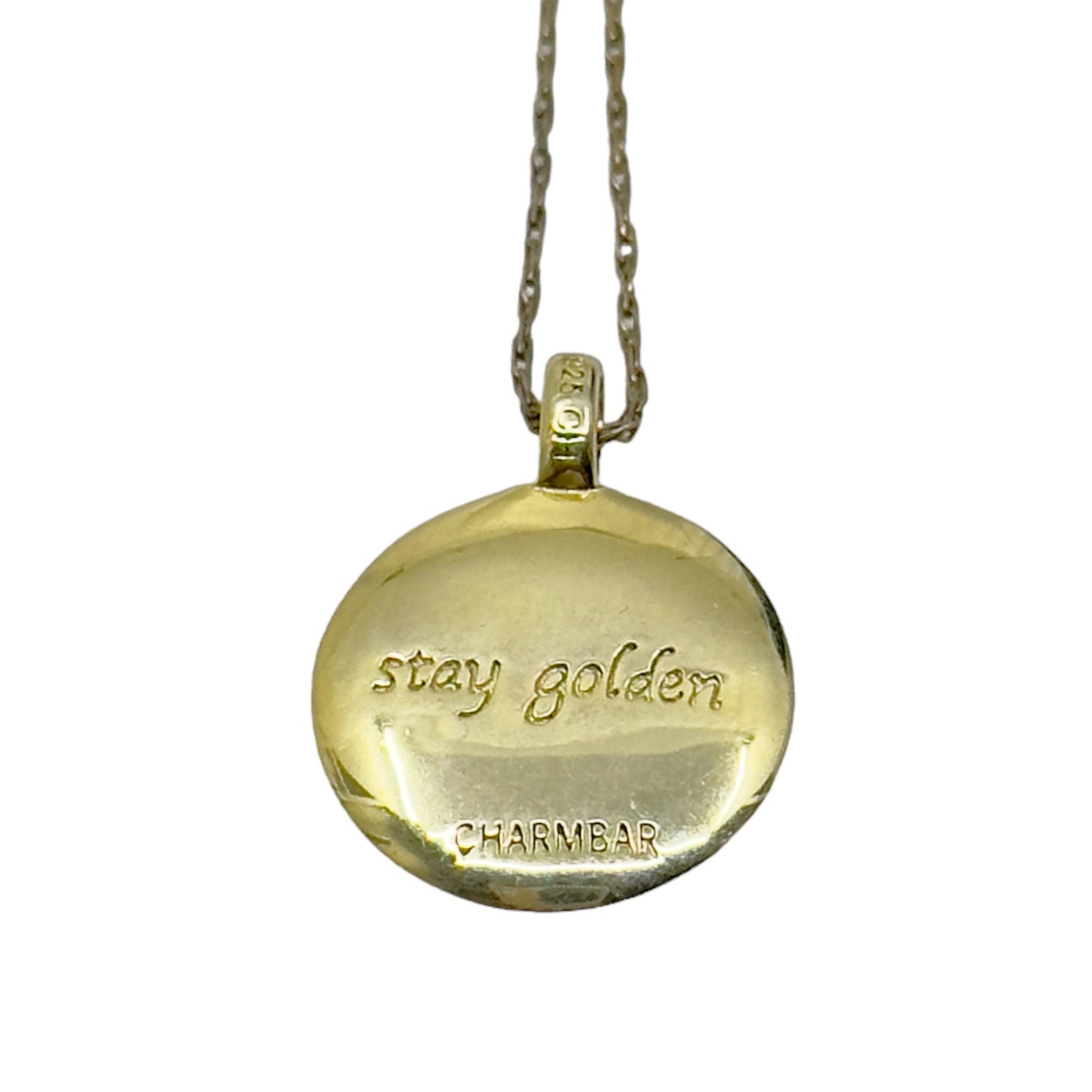 CharmBar 14k Gold Vermeil sterling silver cubic zirconia Stay Golden pineapple pendant GM706