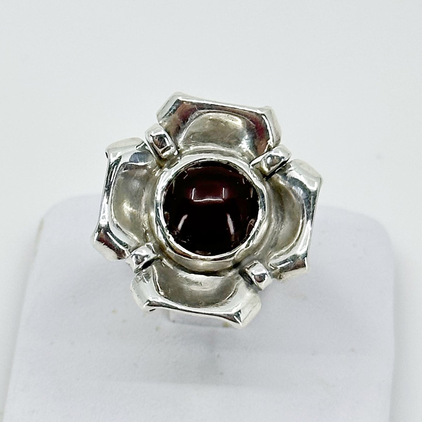 Vintage sterling silver carnelian flower ring GM725