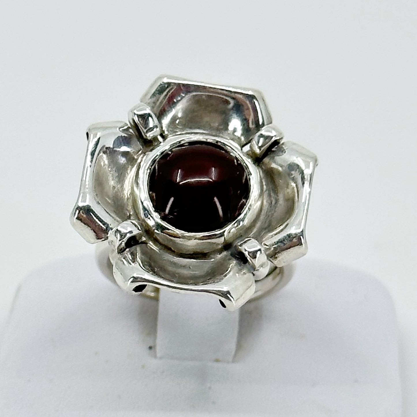 Vintage sterling silver carnelian flower ring GM725