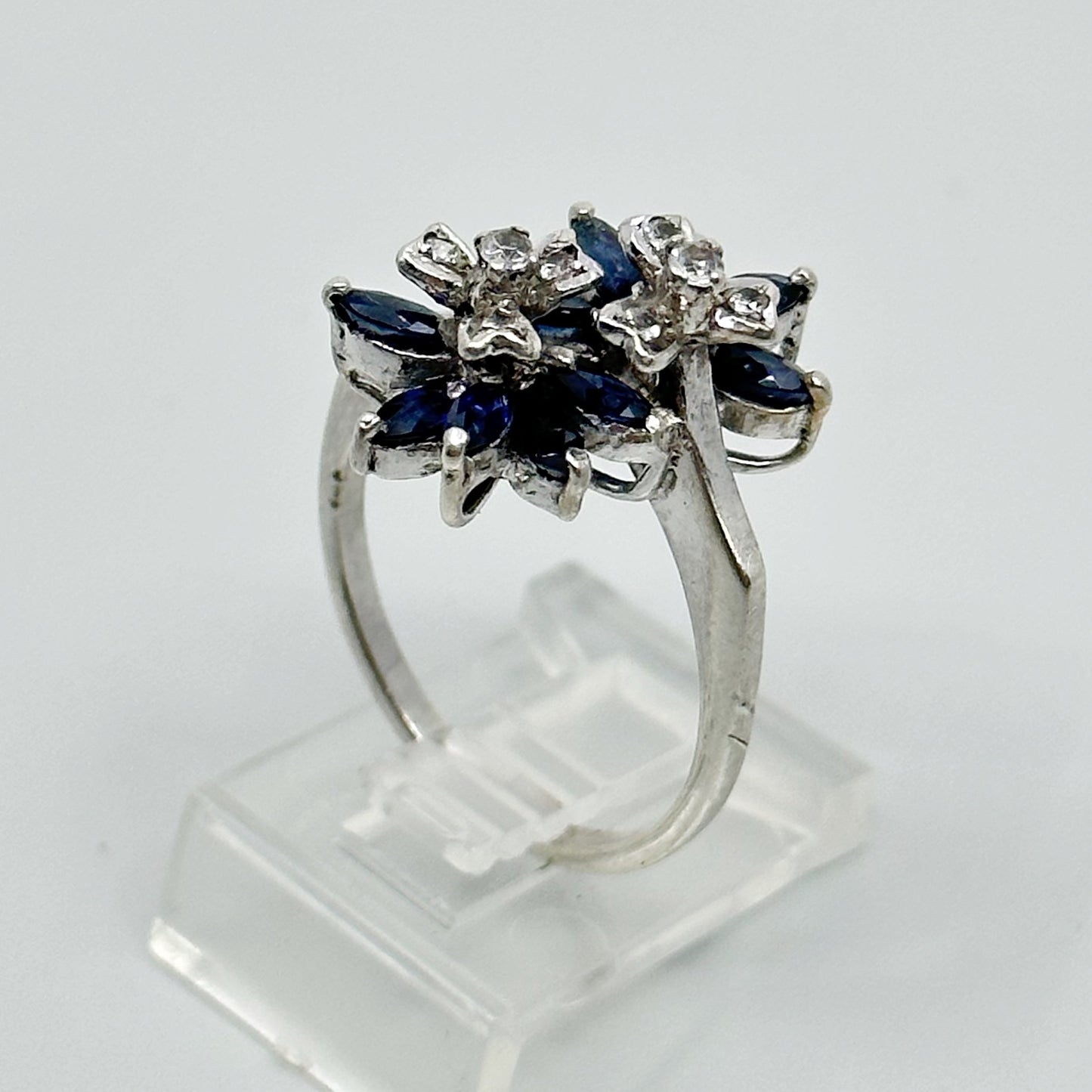 Vintage Sterling silver sapphire & cubic zirconia ring GM732