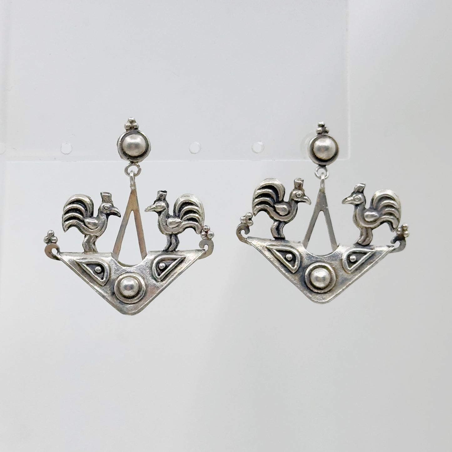 Vintage sterling silver tribal Indonesian drop earrings - GM74