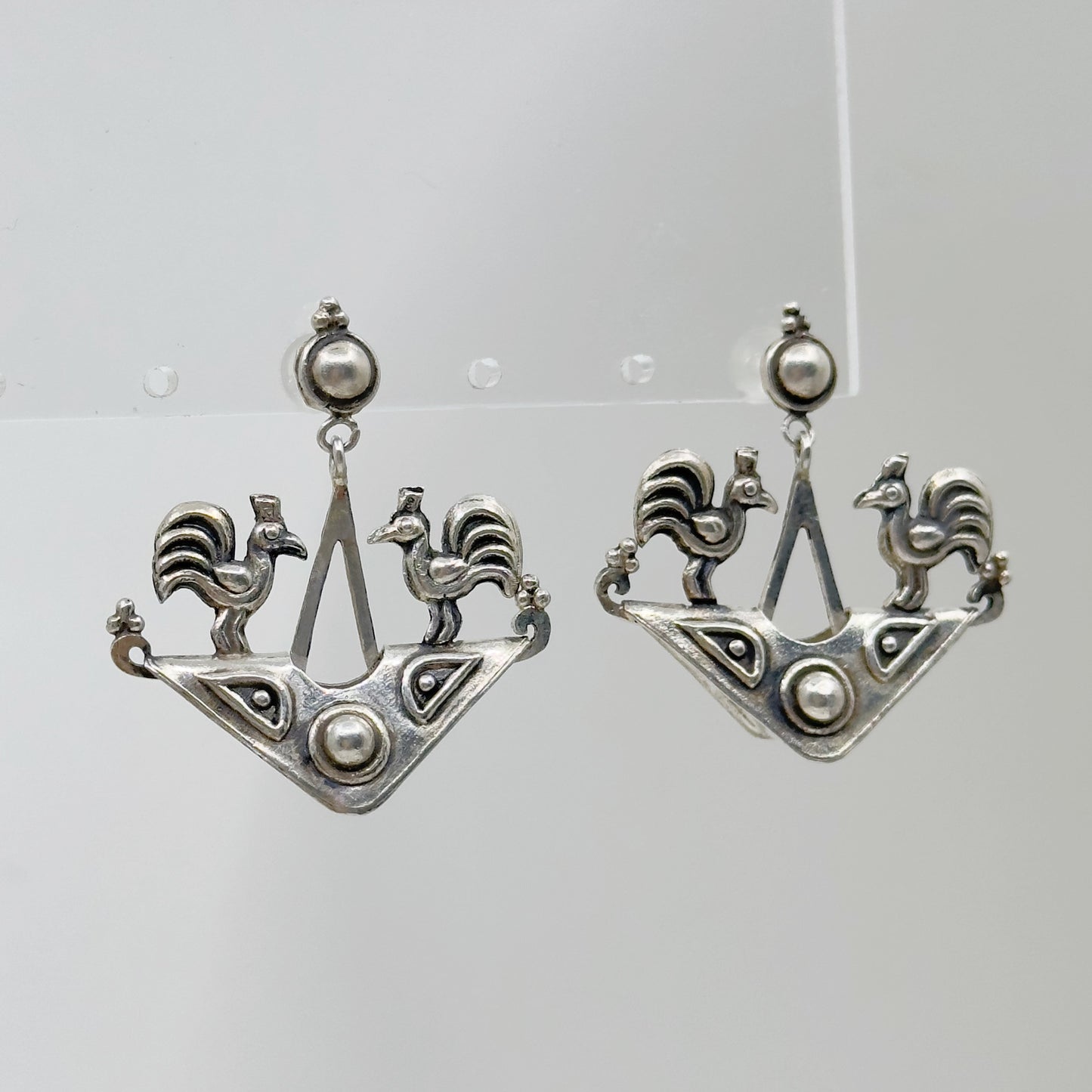 Vintage sterling silver tribal Indonesian drop earrings - GM74