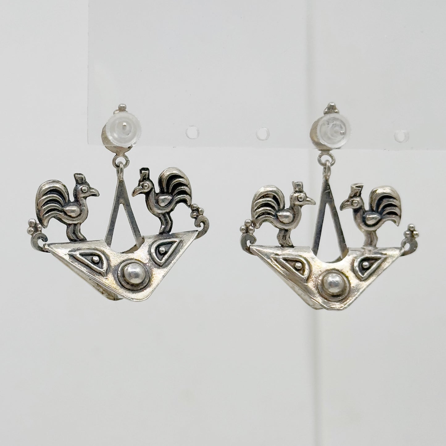 Vintage sterling silver tribal Indonesian drop earrings - GM74