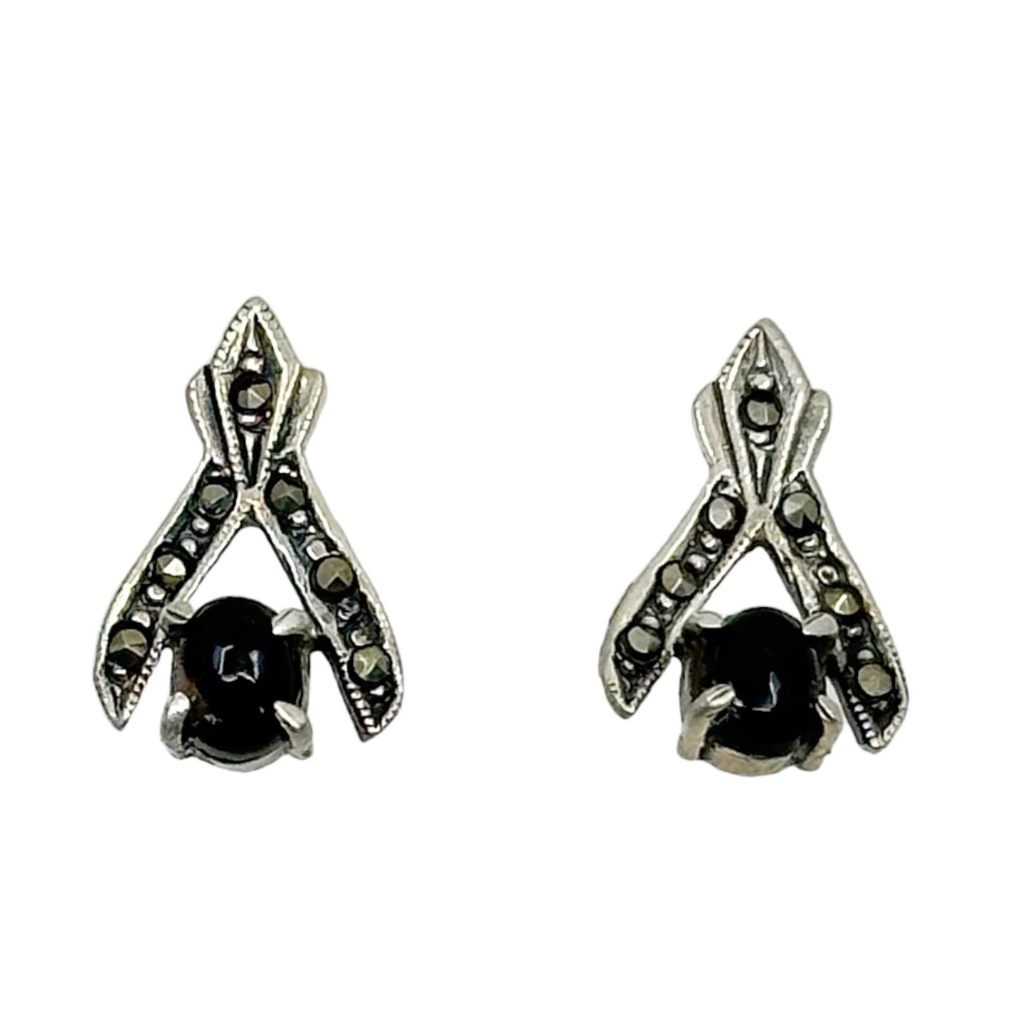 Sterling silver onyx & marcasite earrings GM745