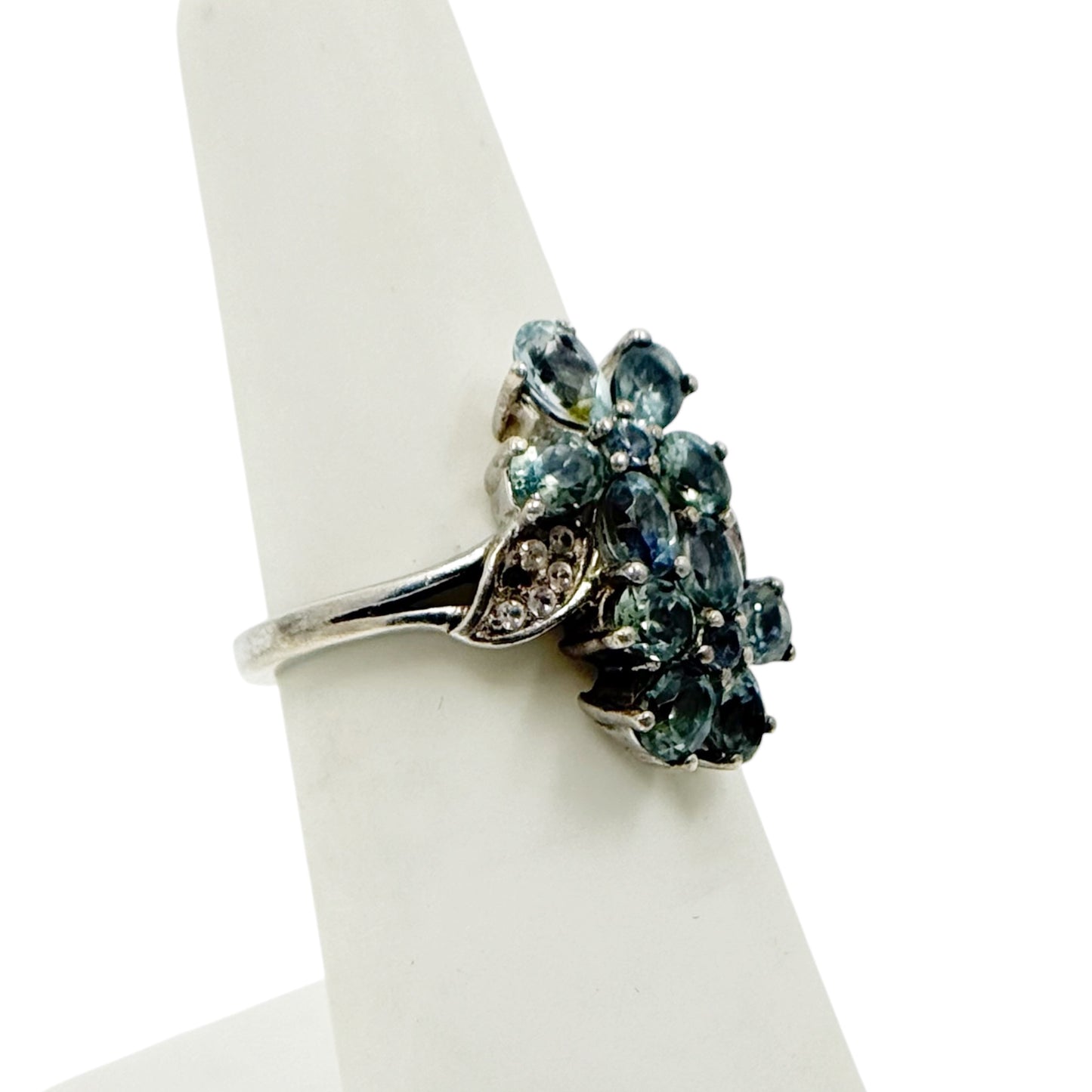 Sterling silver blue topaz & cubic zirconia flower ring - GM754