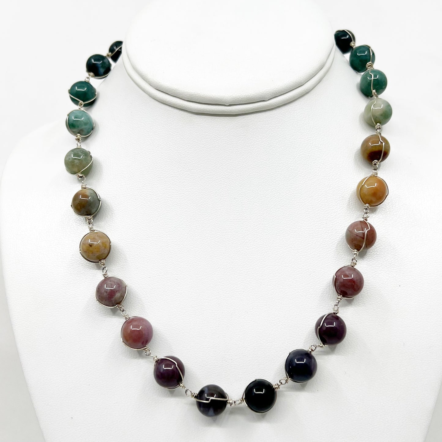Hand Made sterling silver agate bead necklace GM758