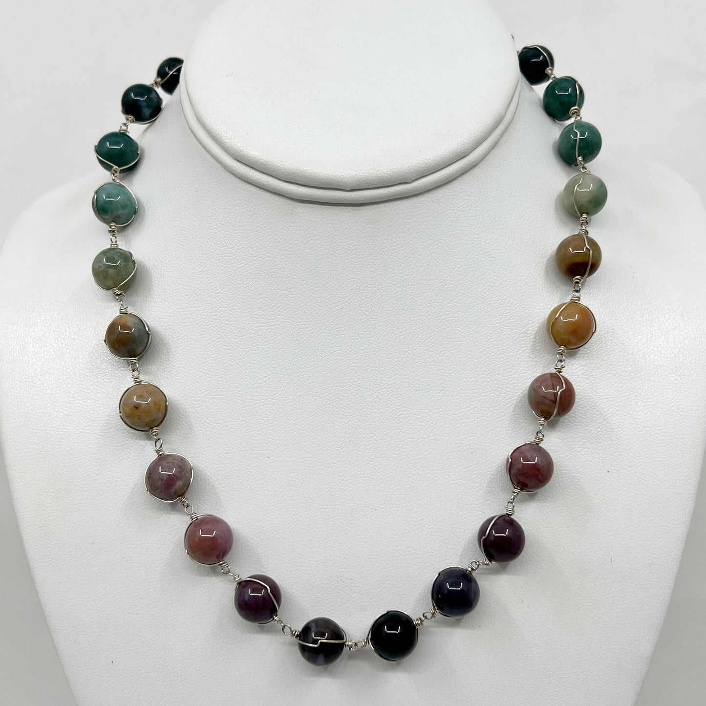 Hand Made sterling silver agate bead necklace GM758