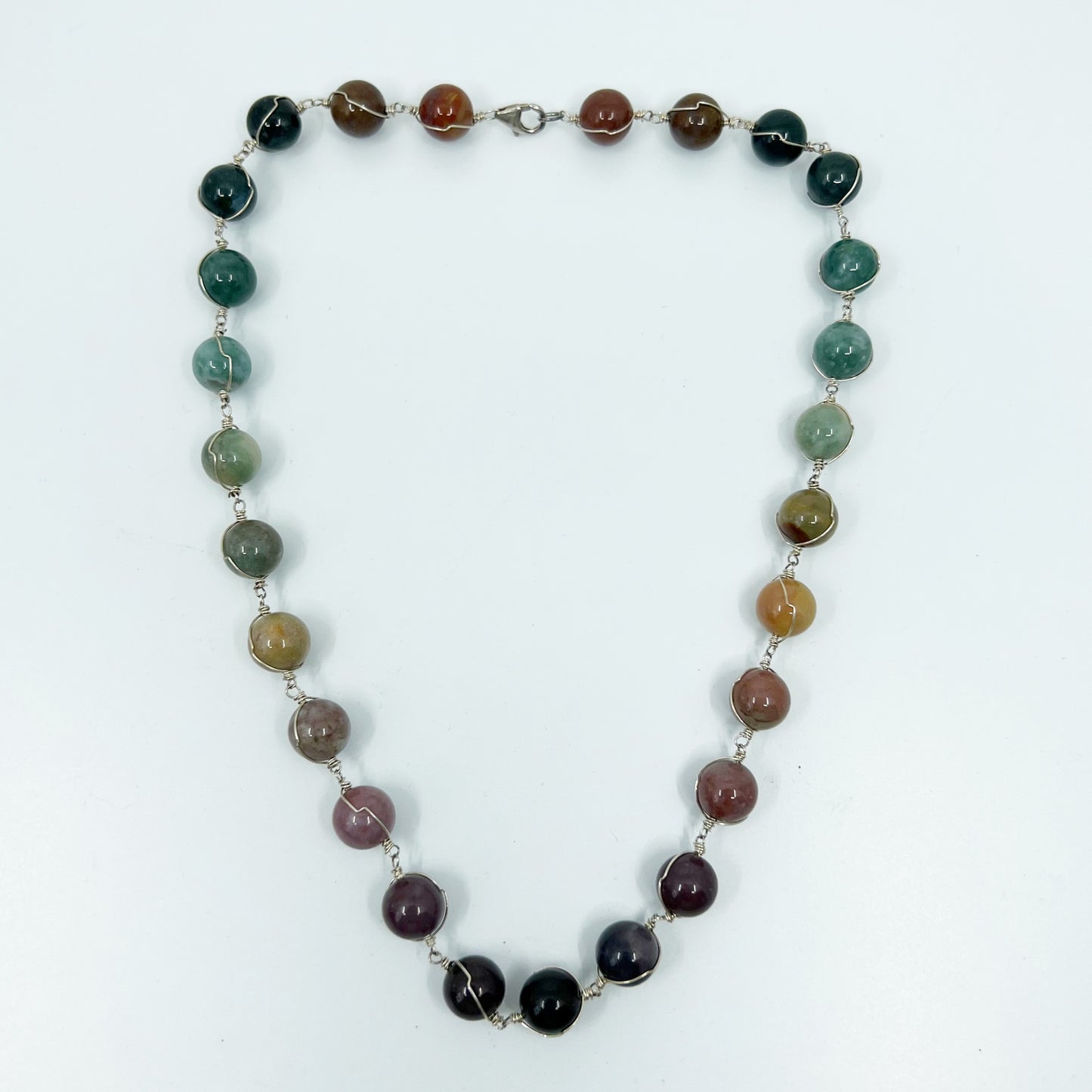 Hand Made sterling silver agate bead necklace GM758