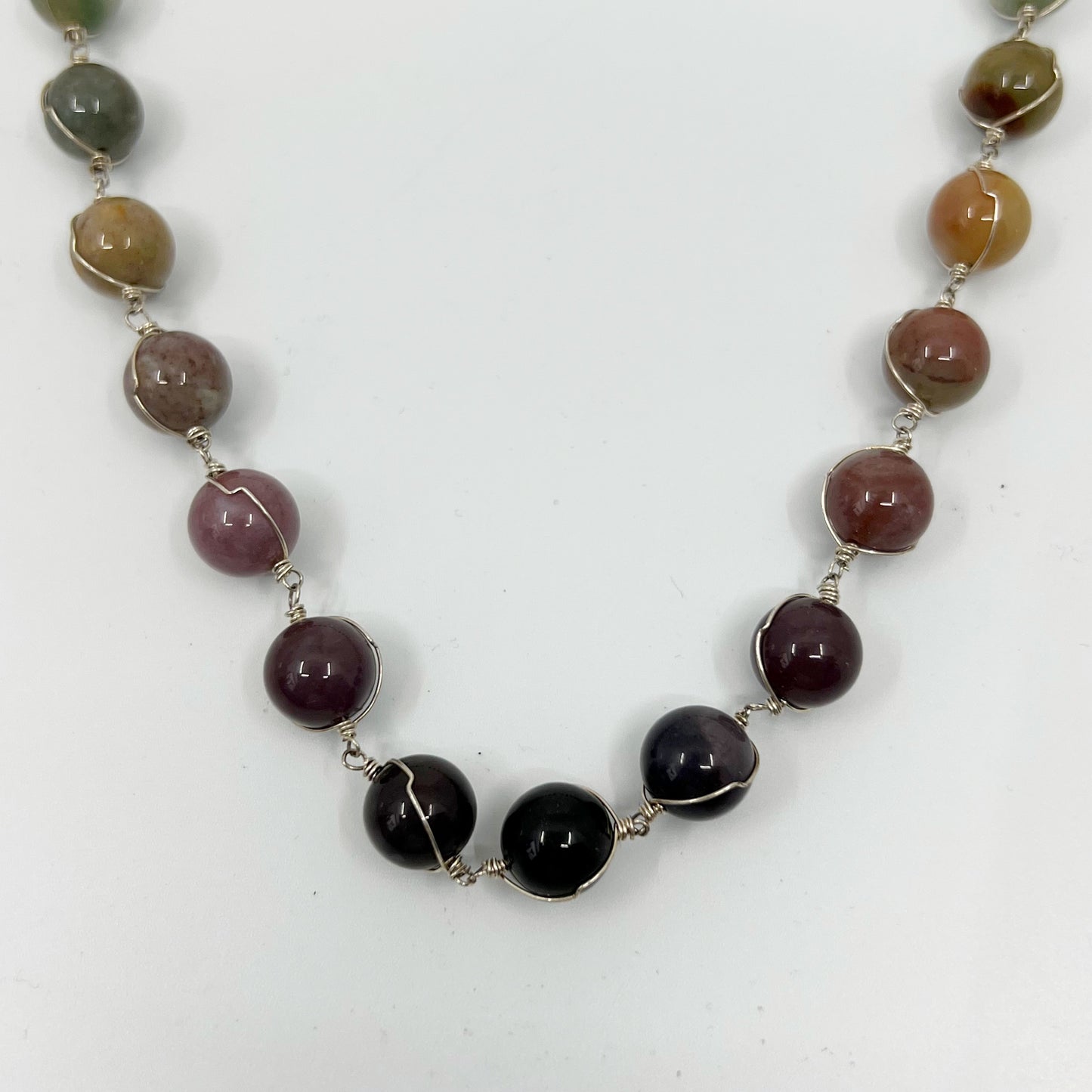 Hand Made sterling silver agate bead necklace GM758