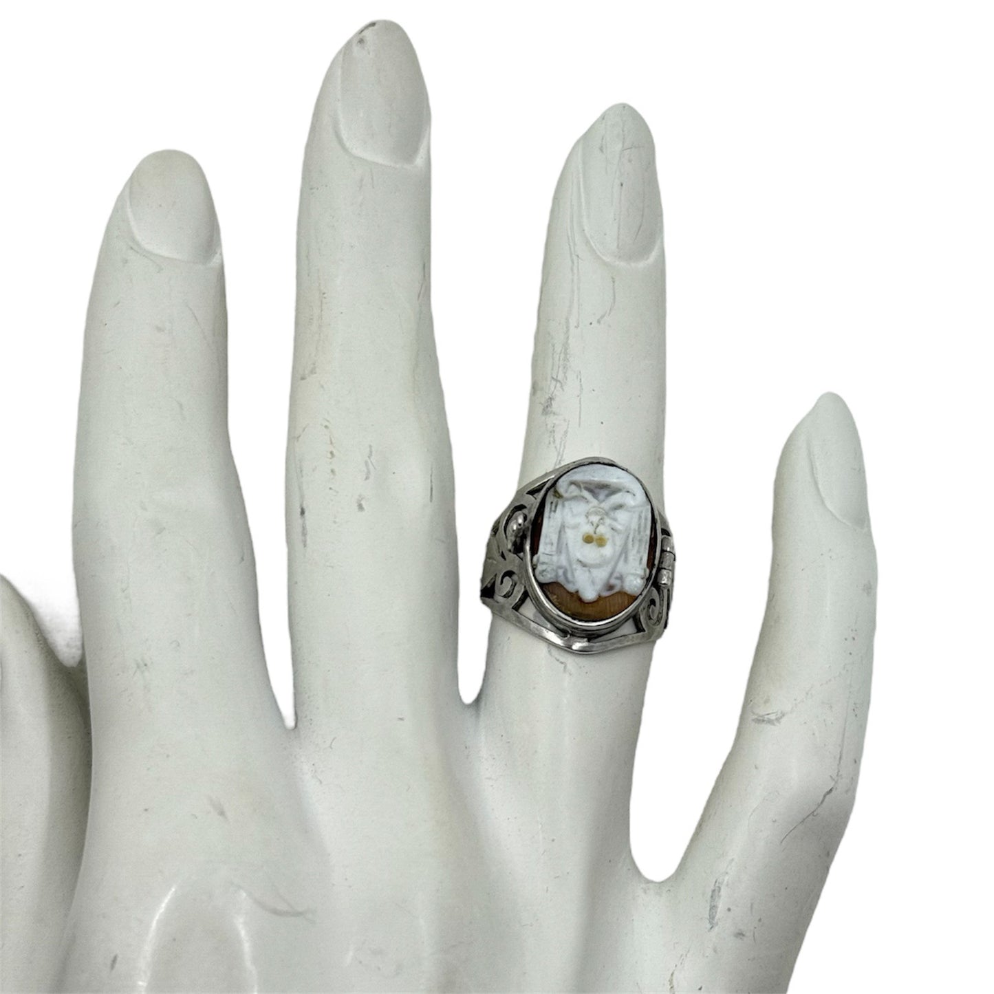 Enif Sterling silver Momento Mori shell cameo poison ring - GM76