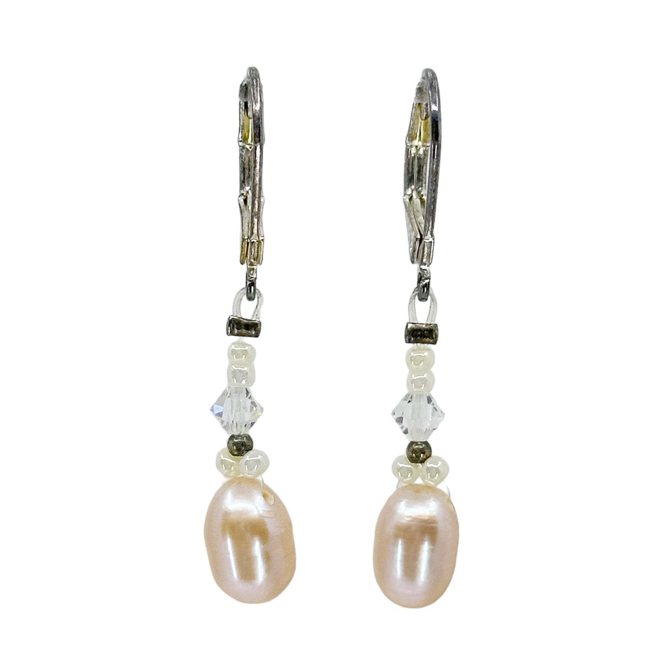 Hand Made Sterling silver Pearl & Crystal bead earrings GM762
