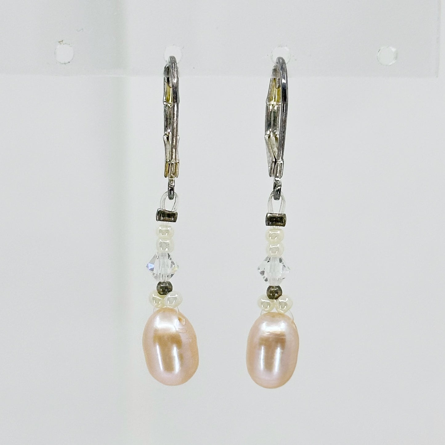 Hand Made Sterling silver Pearl & Crystal bead earrings GM762