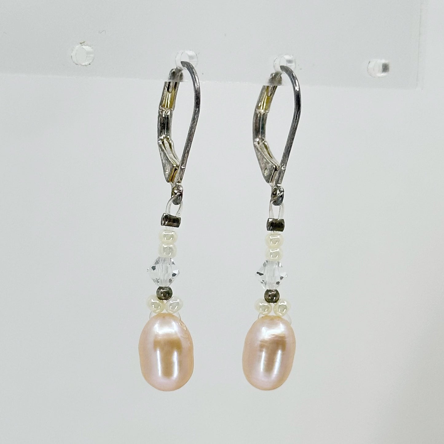 Hand Made Sterling silver Pearl & Crystal bead earrings GM762