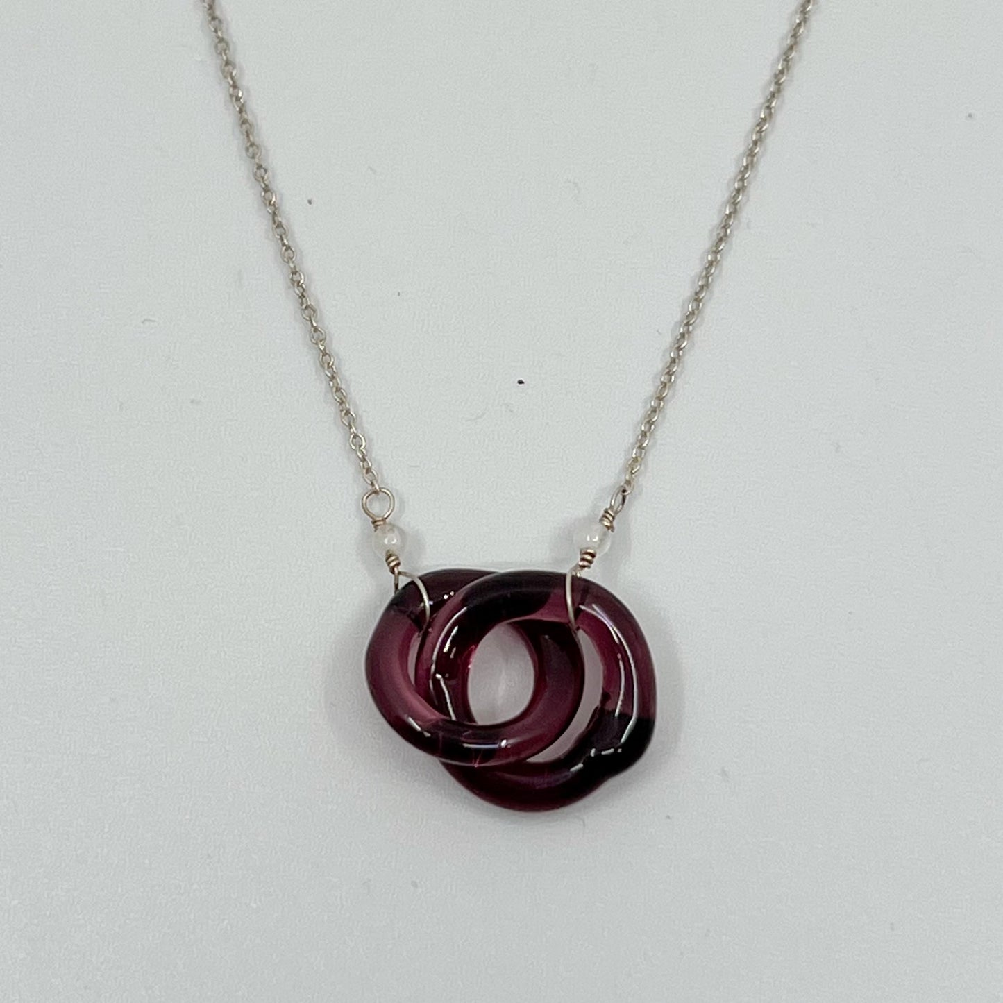 handcrafted Sterling silver glass & rose quartz necklace GM765