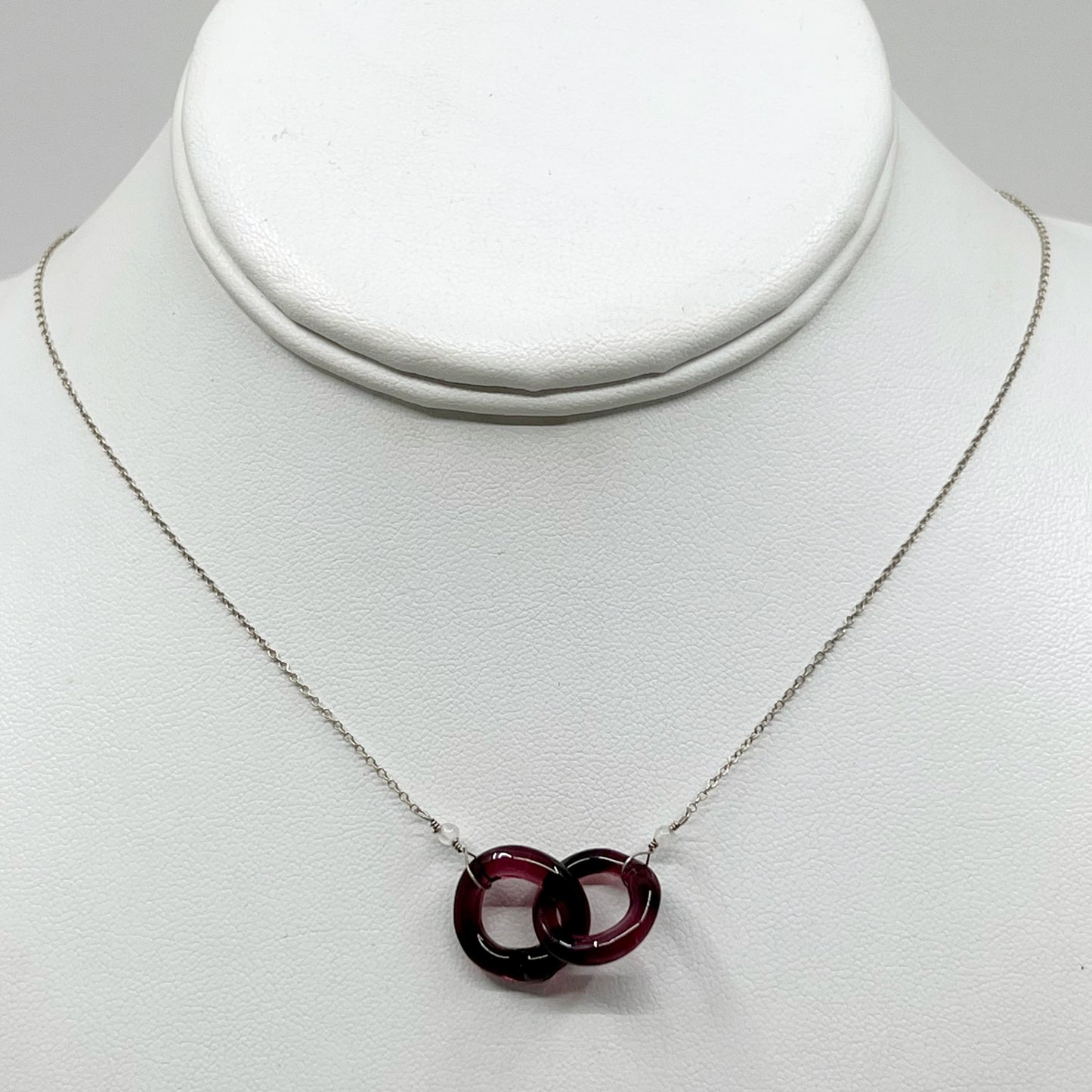 handcrafted Sterling silver glass & rose quartz necklace GM765