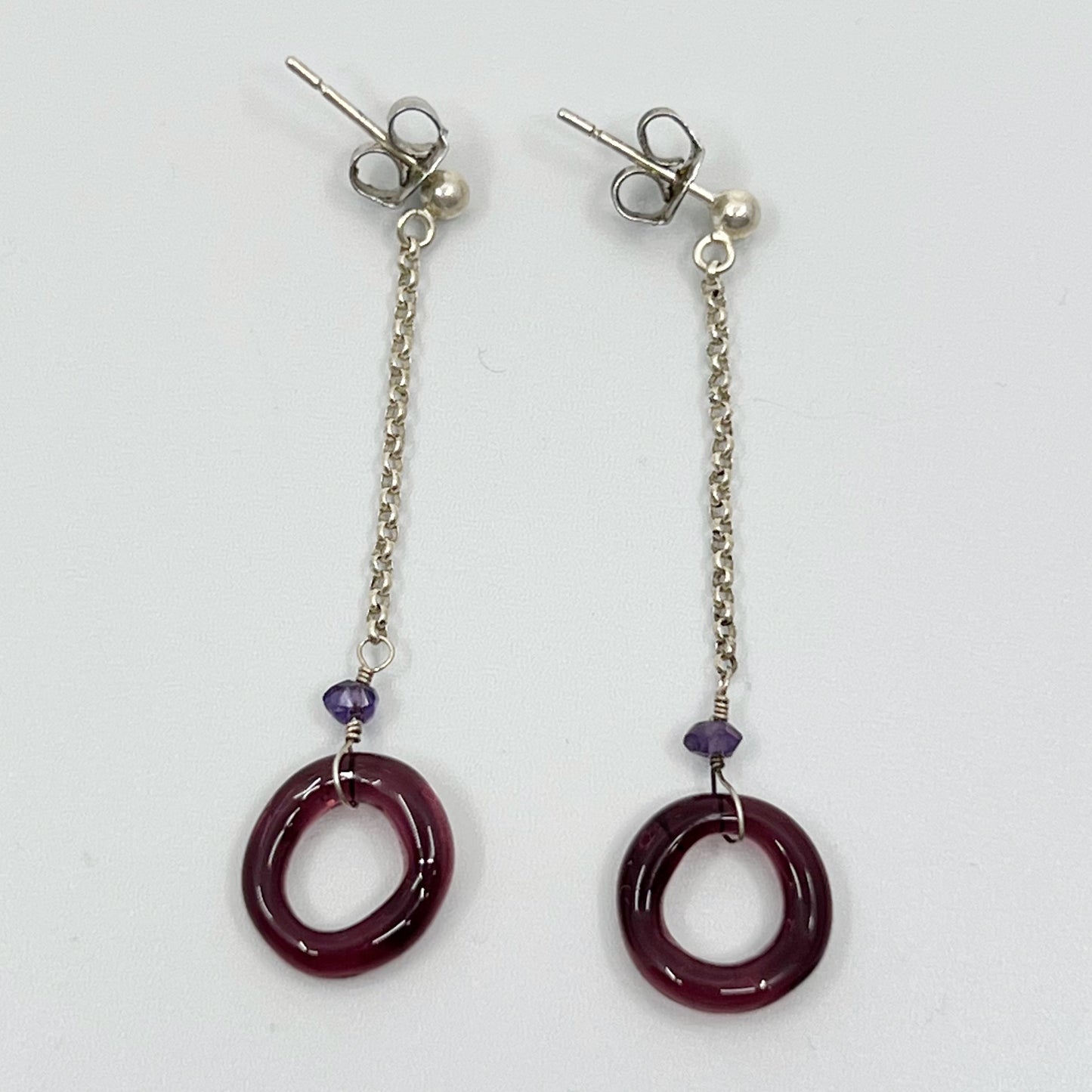 Hand Crafted sterling silver glass & amethyst earrings GM766