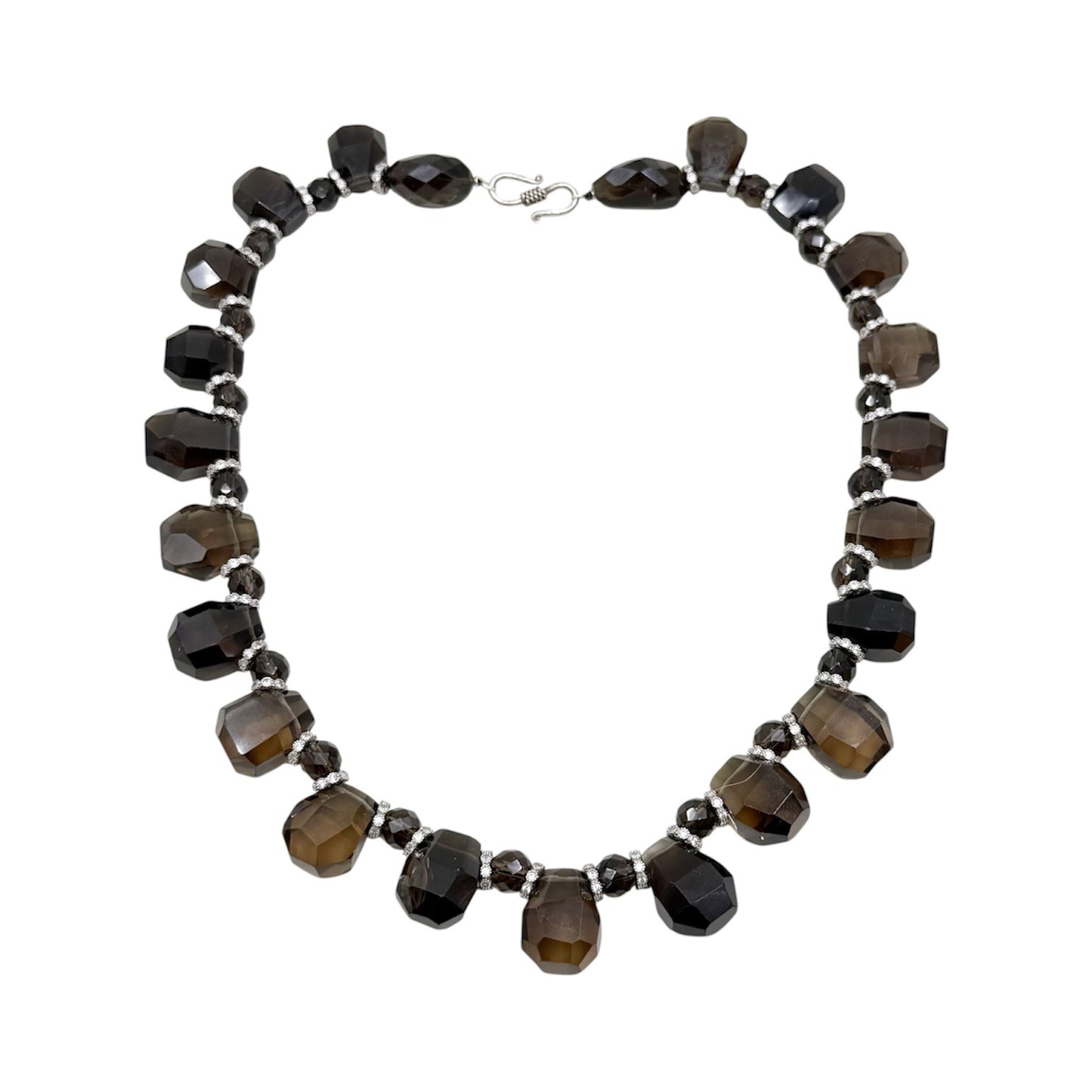 Hand Made sterling silver smoky quartz & cubic zirconia Nefertiti bead necklace - GM77